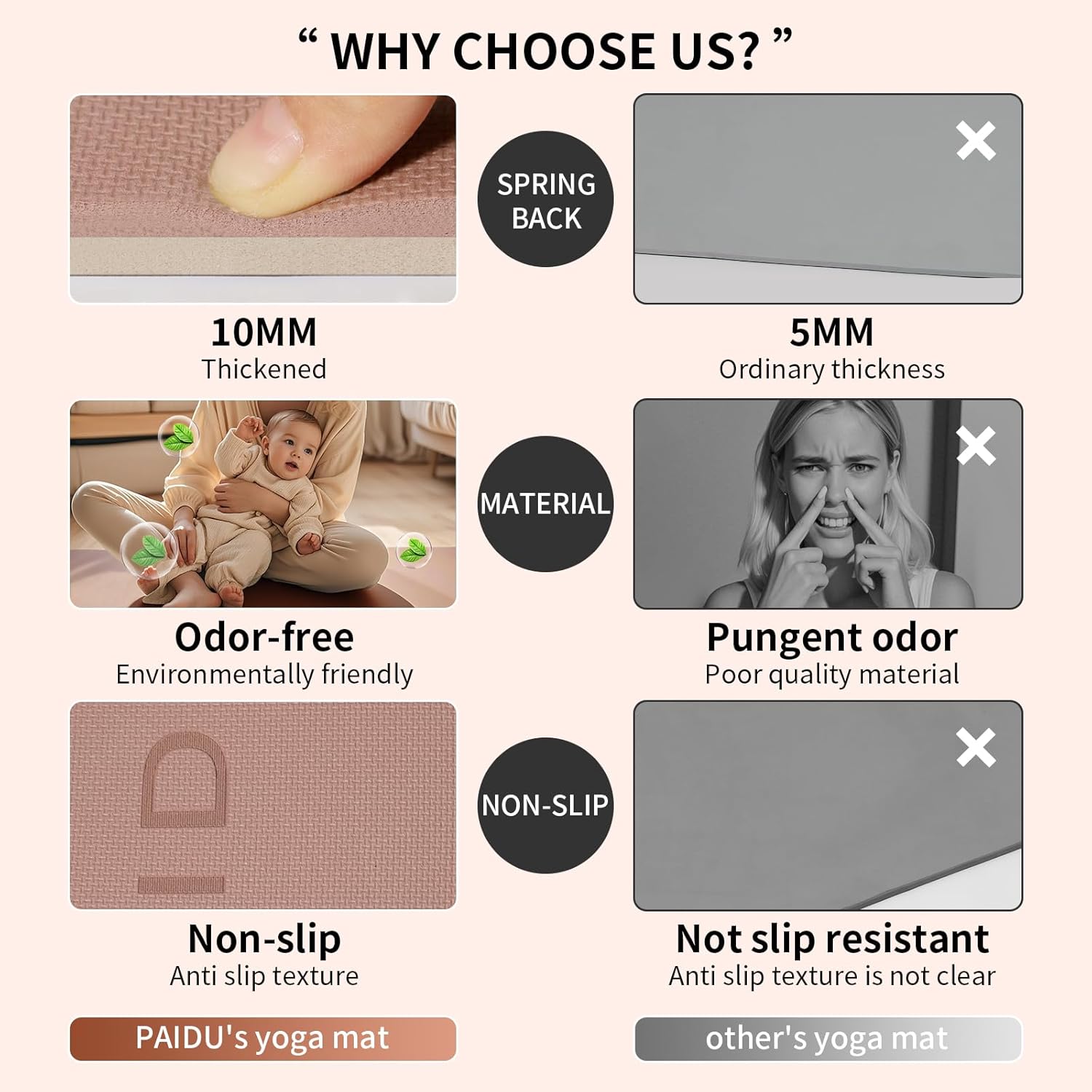 PAIDU Yoga Mat Non Slip Anti-tear,extra thick High Resiliency Professional POE Yoga Mats for Women Men Kids,70