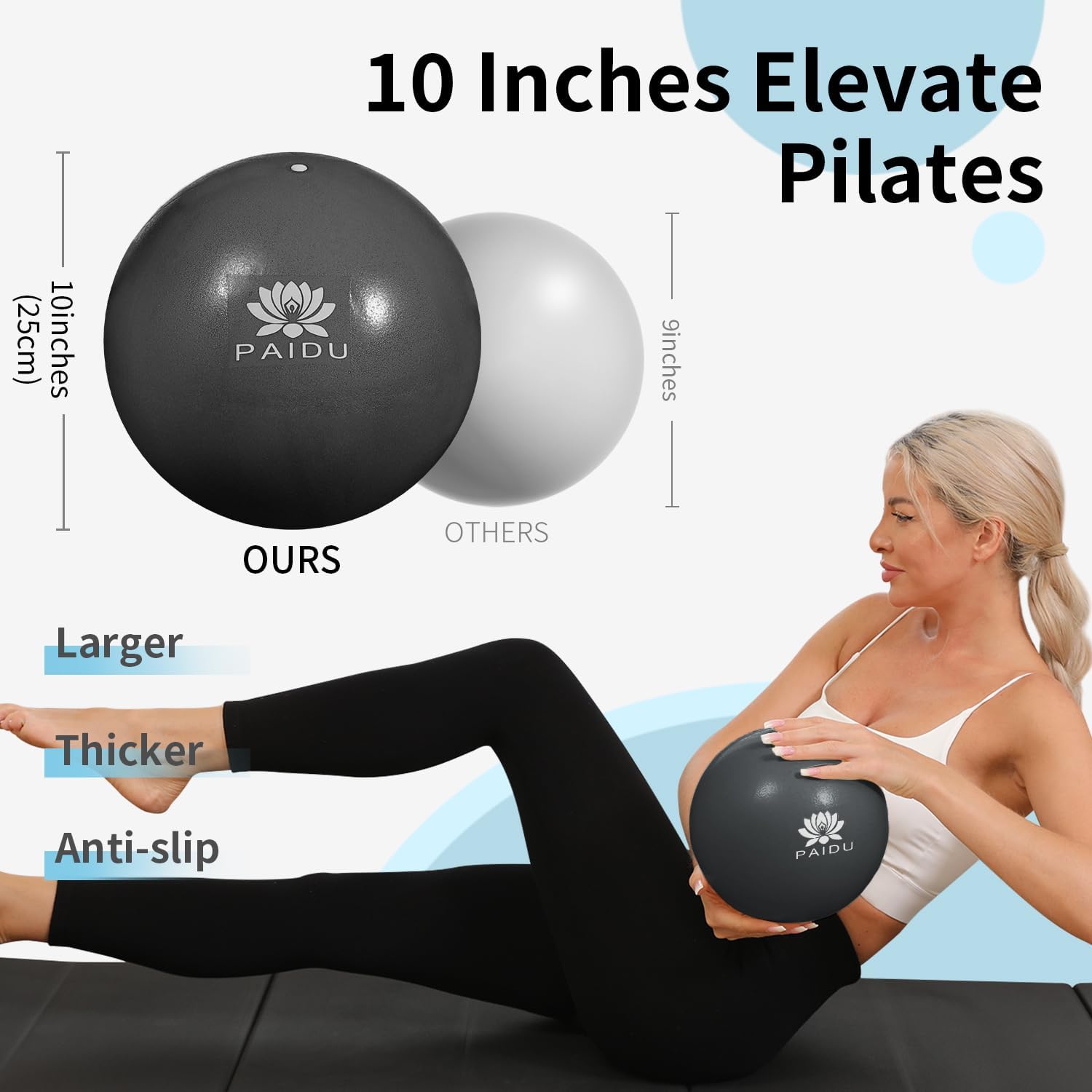 PAIDU Pilates Ball 10-inch Core, Anti-Explosion and Anti-Slip Mini Yoga Balls, Suitable for Pilates, Yoga, Core Training, Physical Therapy, Balance, Stability, Stretching Exercises