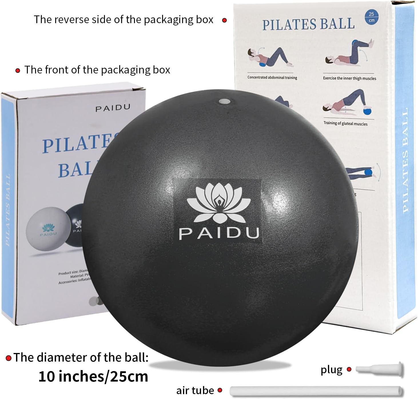 PAIDU Pilates Ball 10-inch Core, Anti-Explosion and Anti-Slip Mini Yoga Balls, Suitable for Pilates, Yoga, Core Training, Physical Therapy, Balance, Stability, Stretching Exercises