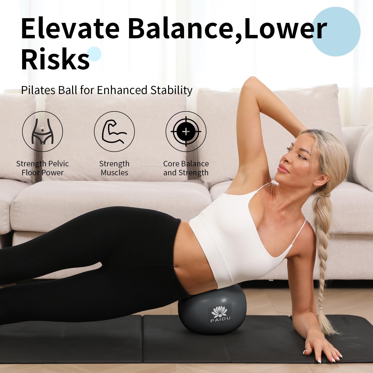 PAIDU Pilates Ball 10-inch Core, Anti-Explosion and Anti-Slip Mini Yoga Balls, Suitable for Pilates, Yoga, Core Training, Physical Therapy, Balance, Stability, Stretching Exercises