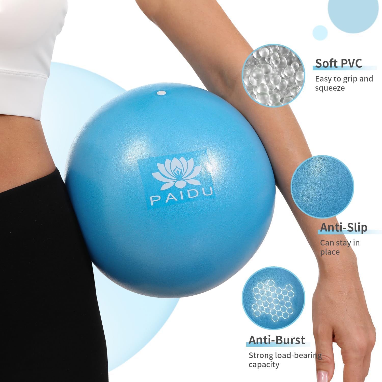 PAIDU Pilates Ball 10-inch Core, Anti-Explosion and Anti-Slip Mini Yoga Balls, Suitable for Pilates, Yoga, Core Training, Physical Therapy, Balance, Stability, Stretching Exercises