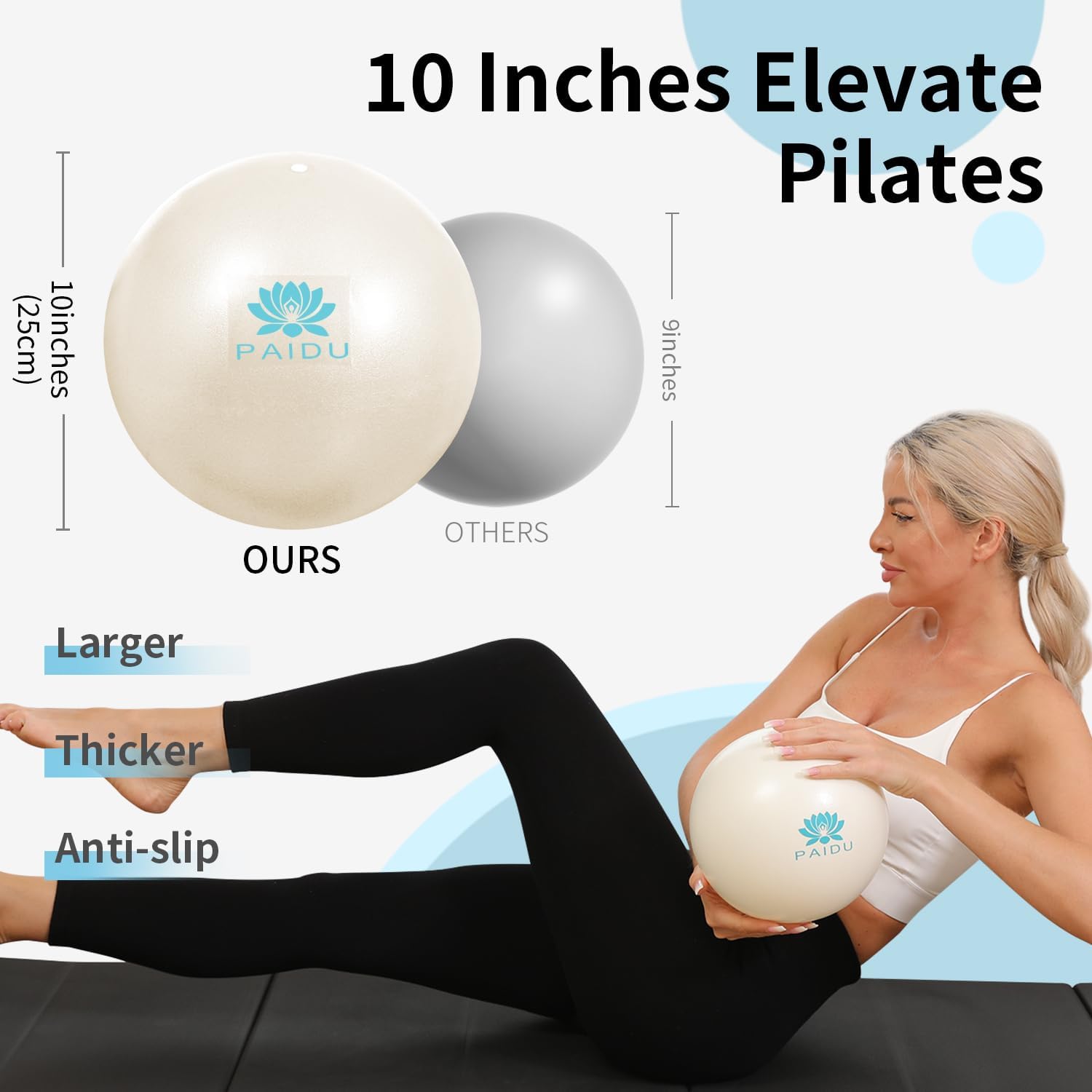PAIDU Pilates Ball 10-inch Core, Anti-Explosion and Anti-Slip Mini Yoga Balls, Suitable for Pilates, Yoga, Core Training, Physical Therapy, Balance, Stability, Stretching Exercises