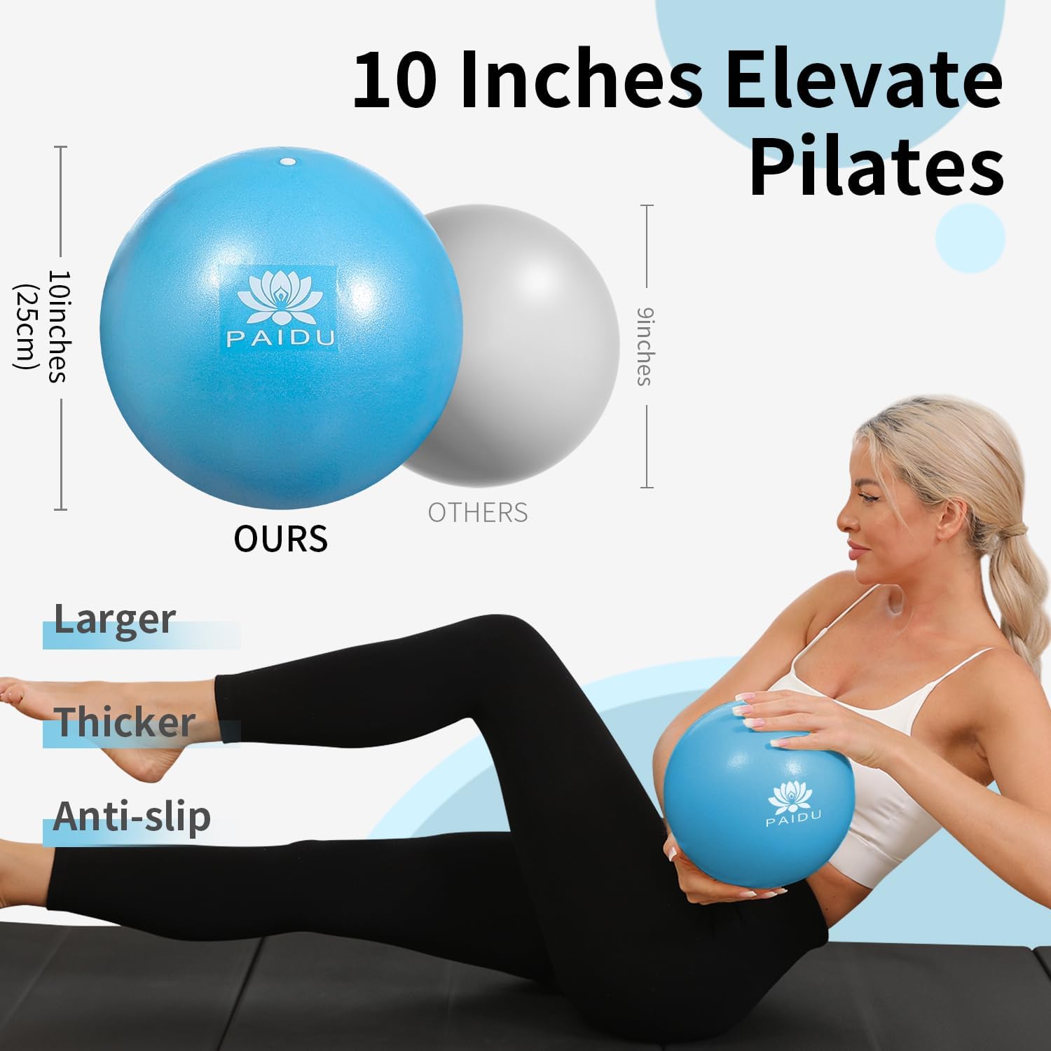 PAIDU Pilates Ball 10-inch Core, Anti-Explosion and Anti-Slip Mini Yoga Balls, Suitable for Pilates, Yoga, Core Training, Physical Therapy, Balance, Stability, Stretching Exercises