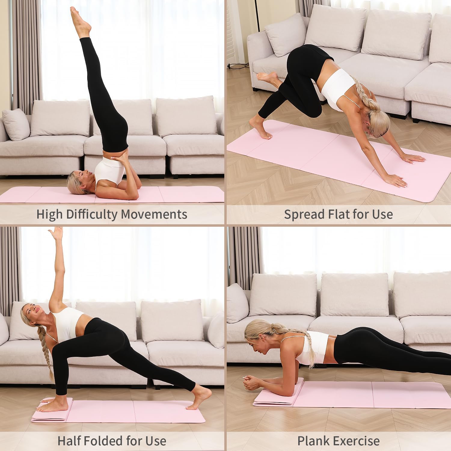 PAIDU Foldable Yoga mat -10mm thick, POE material, portable multi-functional folding mat - comfortable and durable, easy to carry, suitable for outdoor travel, home exercise and yoga fitness