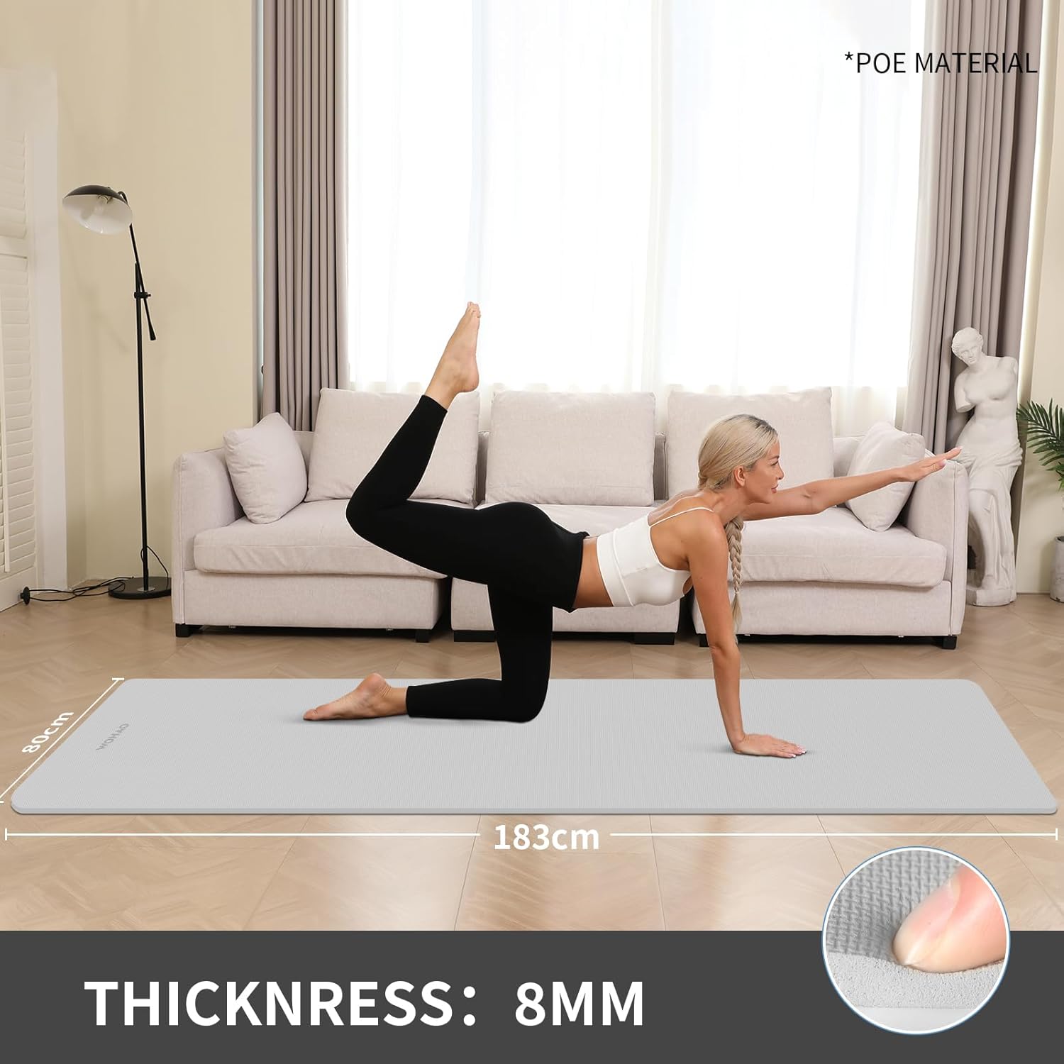 WOHAO Roll over image to zoom in Non-Slip Yoga Mat, Extra Thick 8mm，72