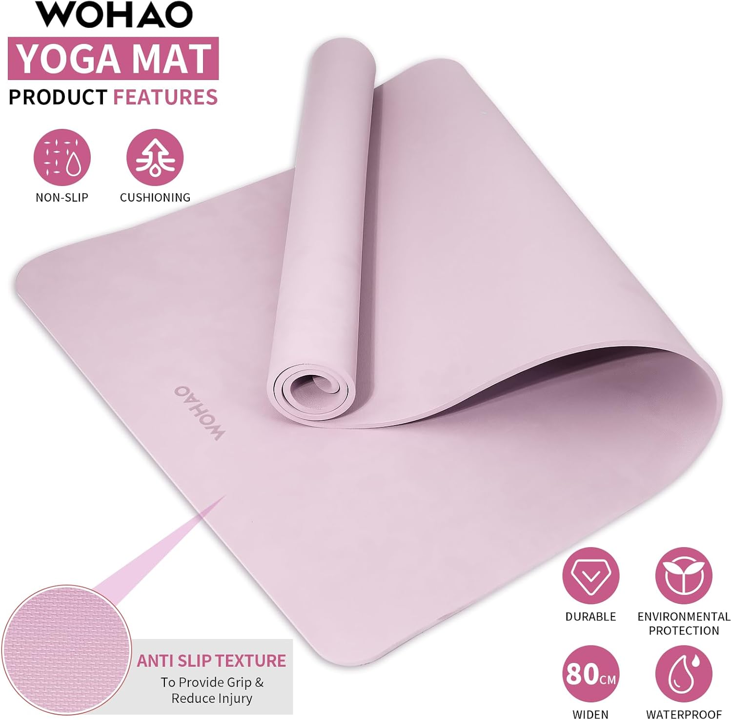 WOHAO Roll over image to zoom in Non-Slip Yoga Mat, Extra Thick 8mm，72