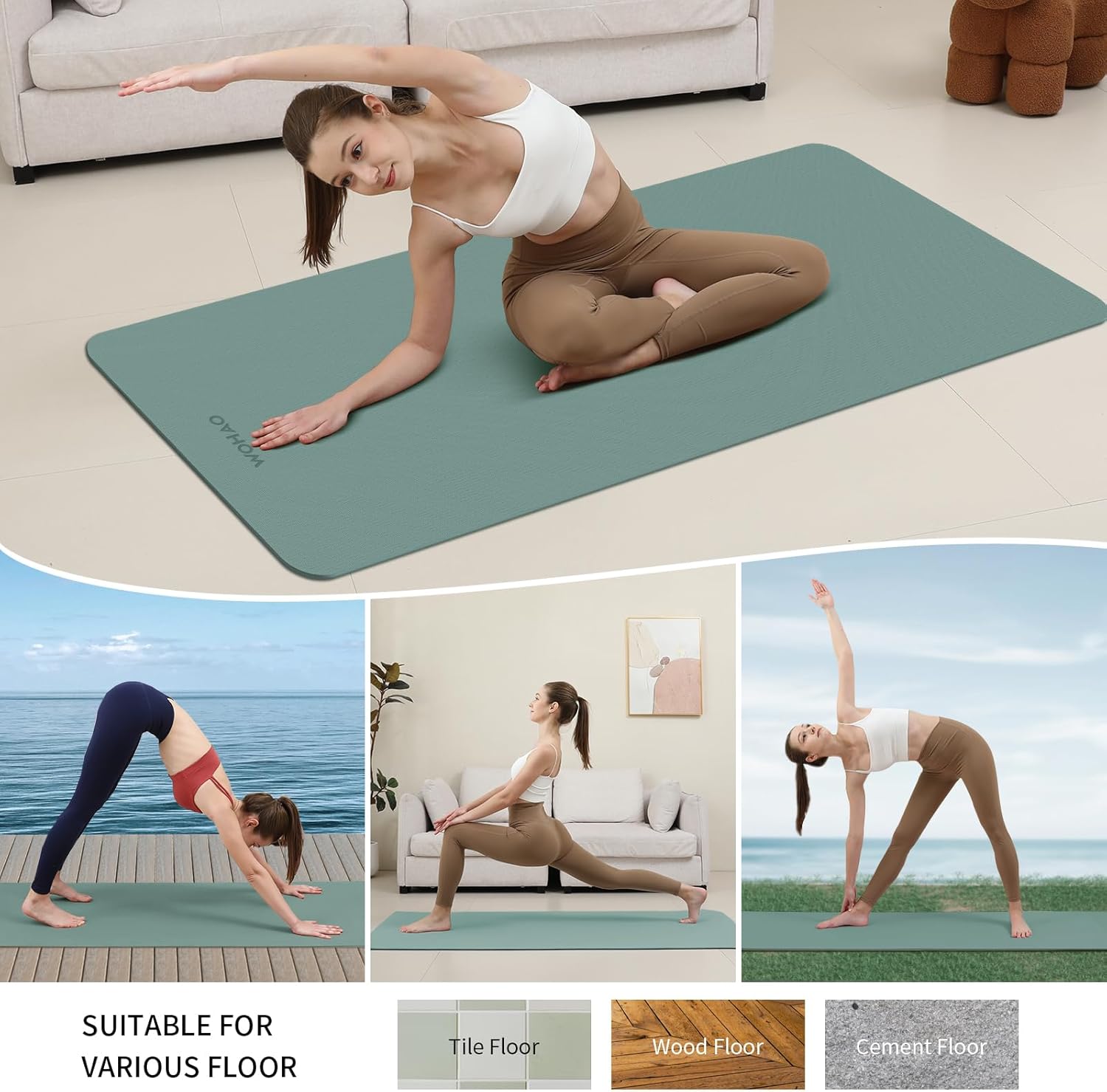 WOHAO Roll over image to zoom in Non-Slip Yoga Mat, Extra Thick 8mm，72