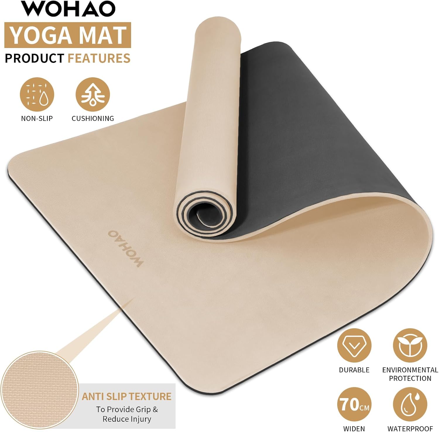 WOHAO Extra Thick 8mm Yoga Mat, 72