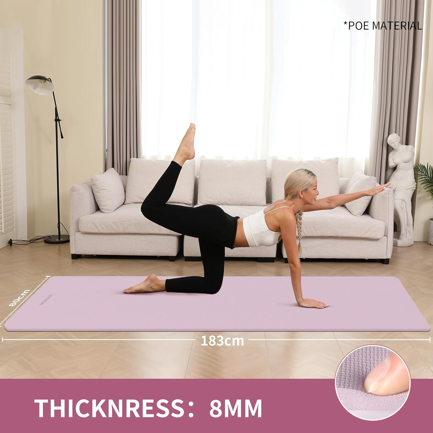 WOHAO Roll over image to zoom in Non-Slip Yoga Mat, Extra Thick 8mm，72