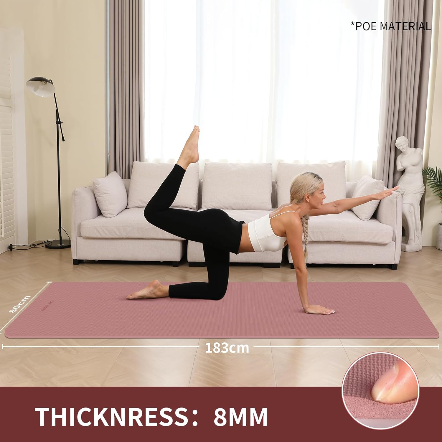 WOHAO Roll over image to zoom in Non-Slip Yoga Mat, Extra Thick 8mm，72