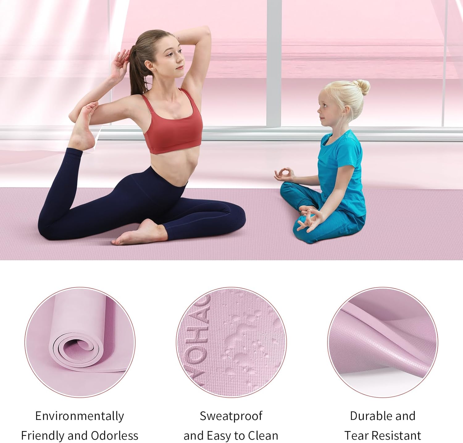 WOHAO Roll over image to zoom in Non-Slip Yoga Mat, Extra Thick 8mm，72