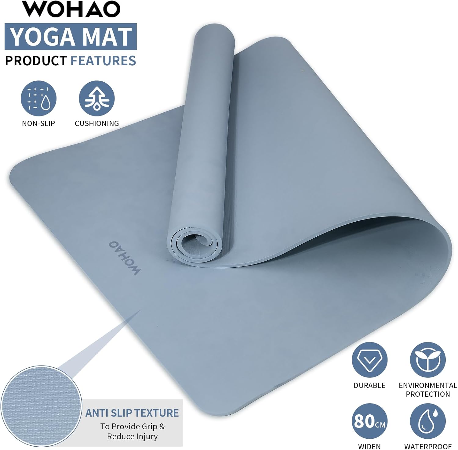 WOHAO Roll over image to zoom in Non-Slip Yoga Mat, Extra Thick 8mm，72
