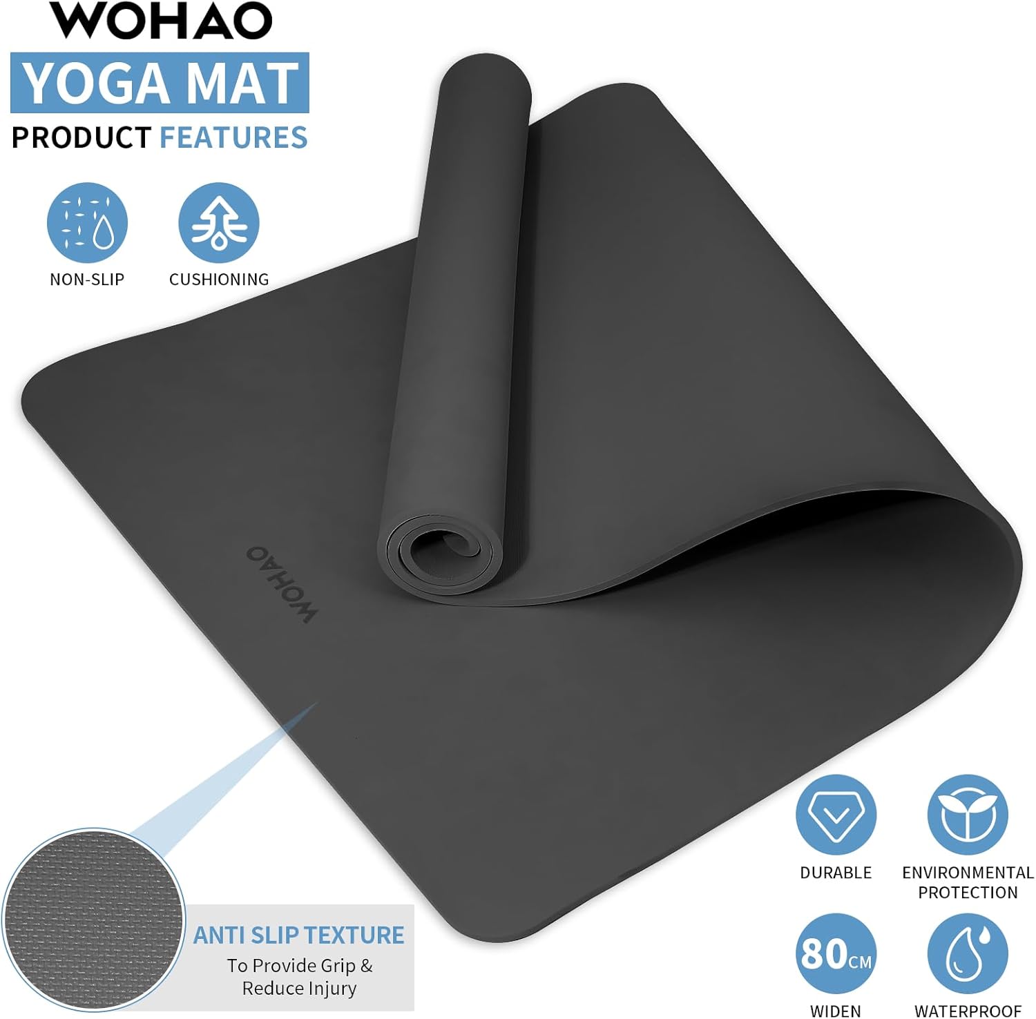 WOHAO Roll over image to zoom in Non-Slip Yoga Mat, Extra Thick 8mm，72