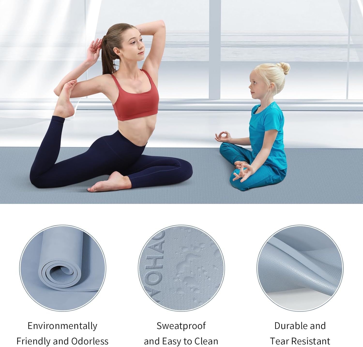 WOHAO Roll over image to zoom in Non-Slip Yoga Mat, Extra Thick 8mm，72