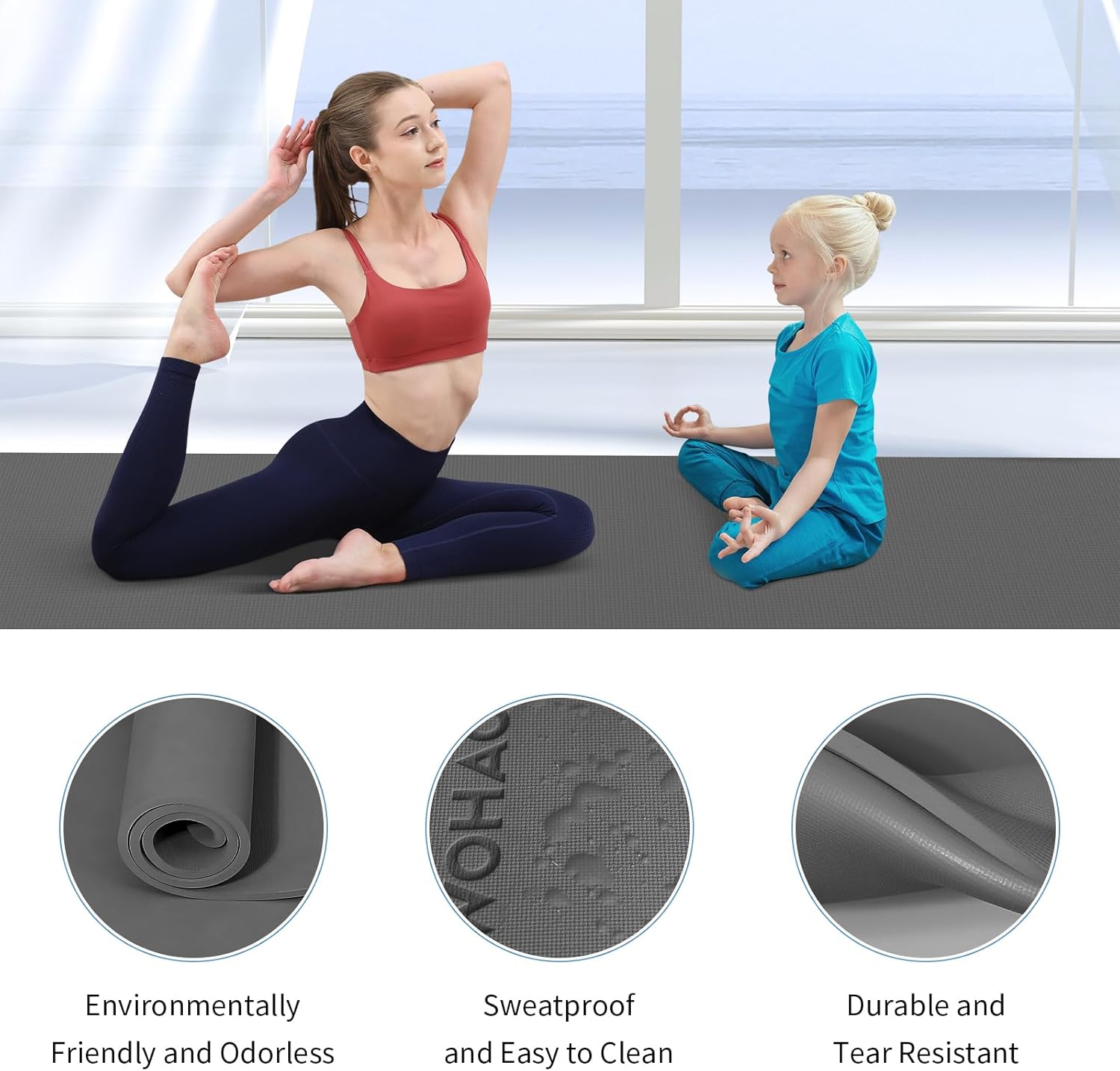 WOHAO Roll over image to zoom in Non-Slip Yoga Mat, Extra Thick 8mm，72