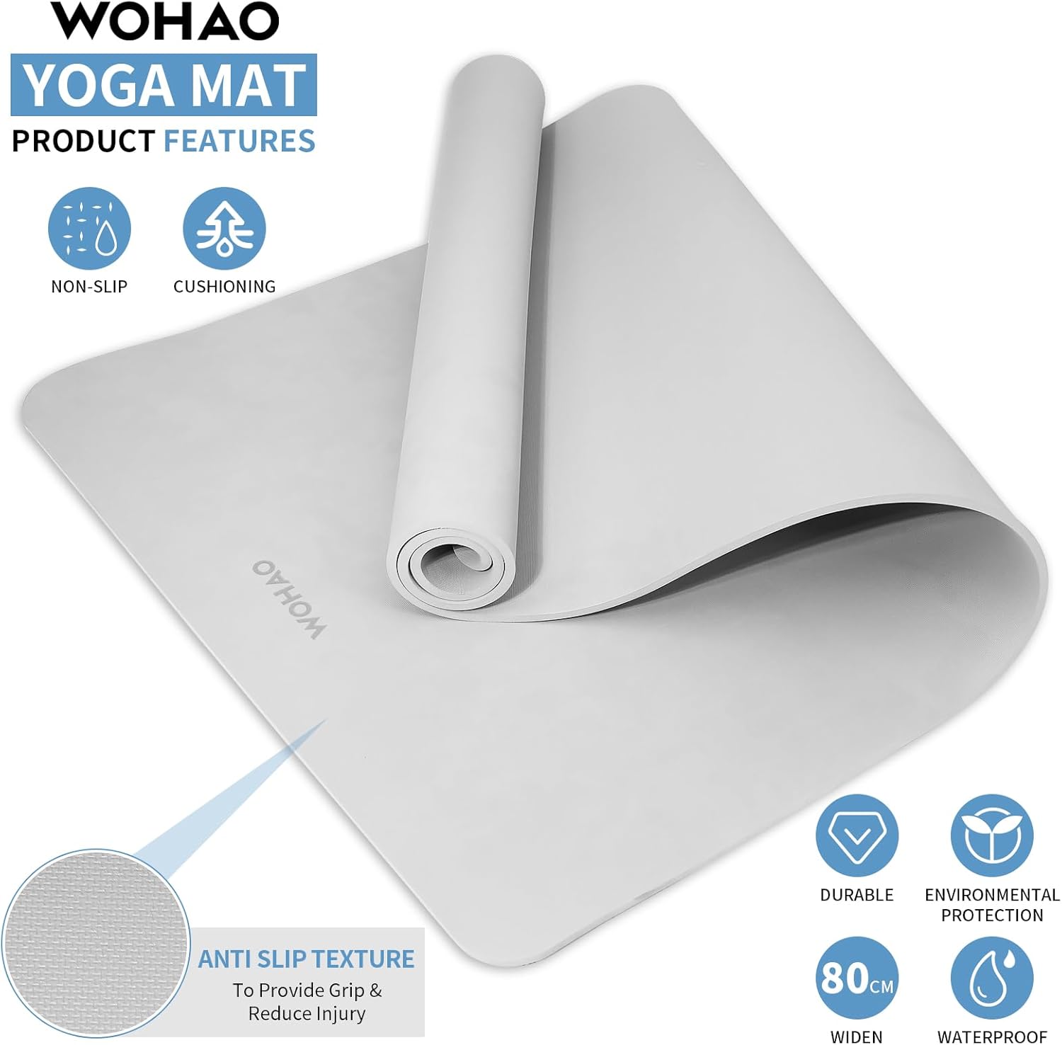 WOHAO Roll over image to zoom in Non-Slip Yoga Mat, Extra Thick 8mm，72