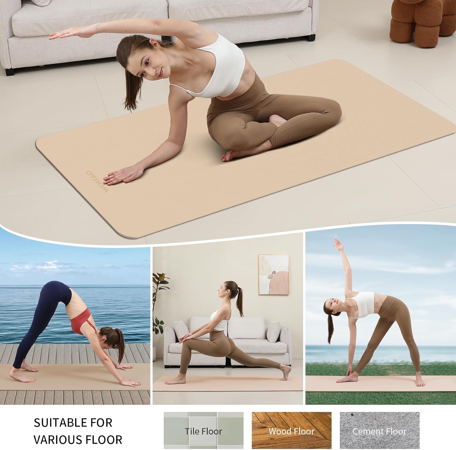 WOHAO Roll over image to zoom in Non-Slip Yoga Mat, Extra Thick 8mm，72