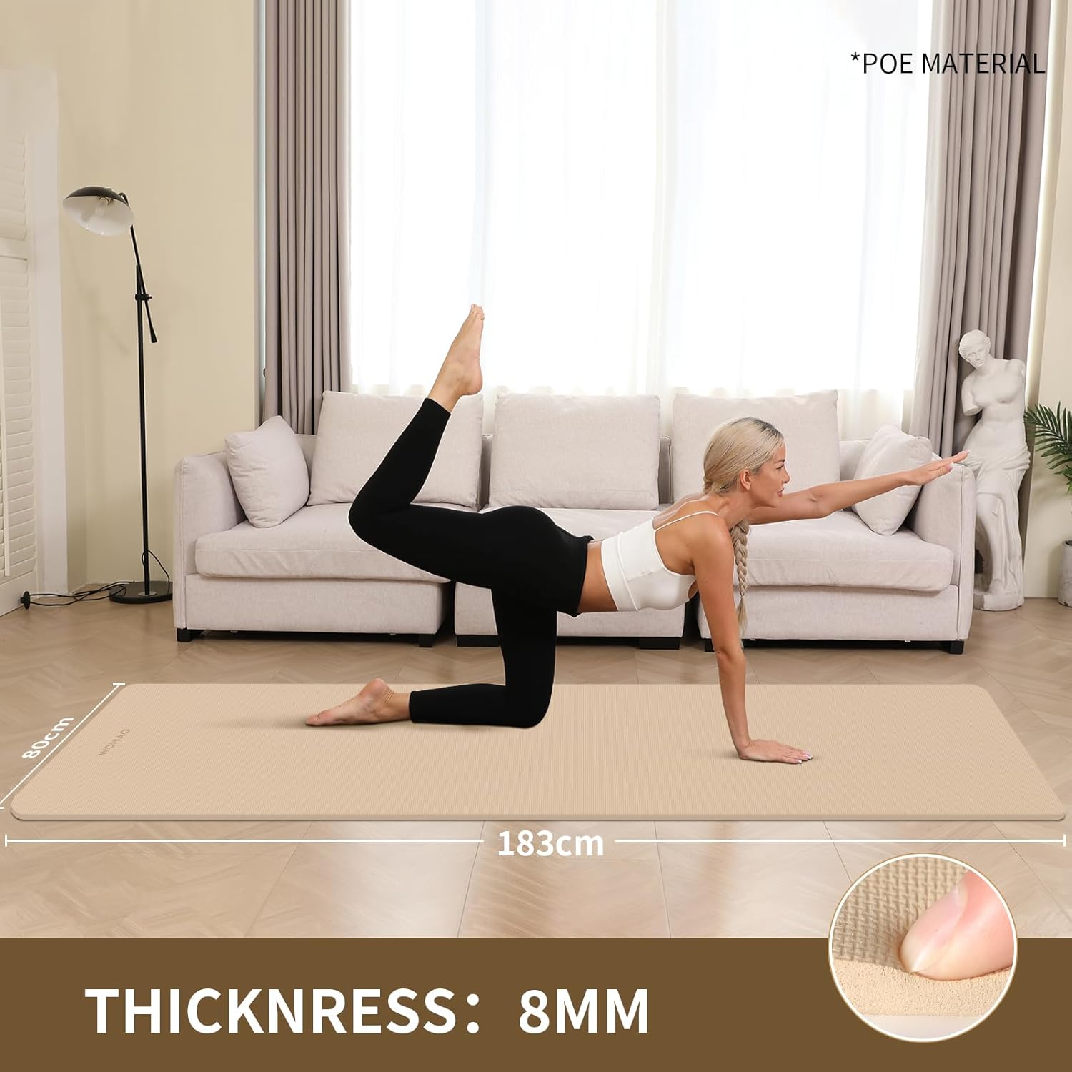 WOHAO Roll over image to zoom in Non-Slip Yoga Mat, Extra Thick 8mm，72