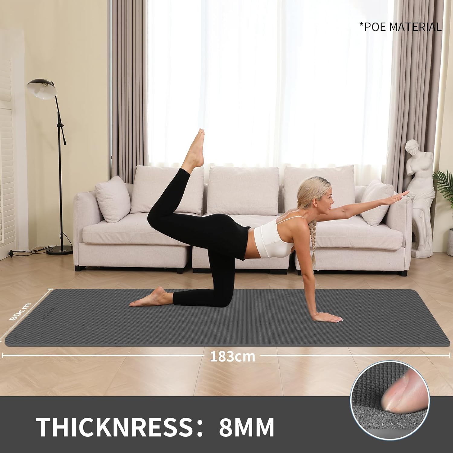 WOHAO Roll over image to zoom in Non-Slip Yoga Mat, Extra Thick 8mm，72