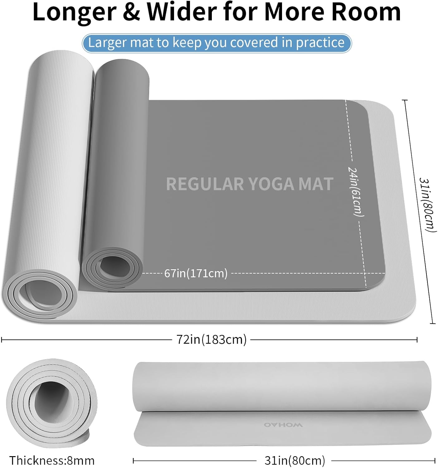WOHAO Roll over image to zoom in Non-Slip Yoga Mat, Extra Thick 8mm，72