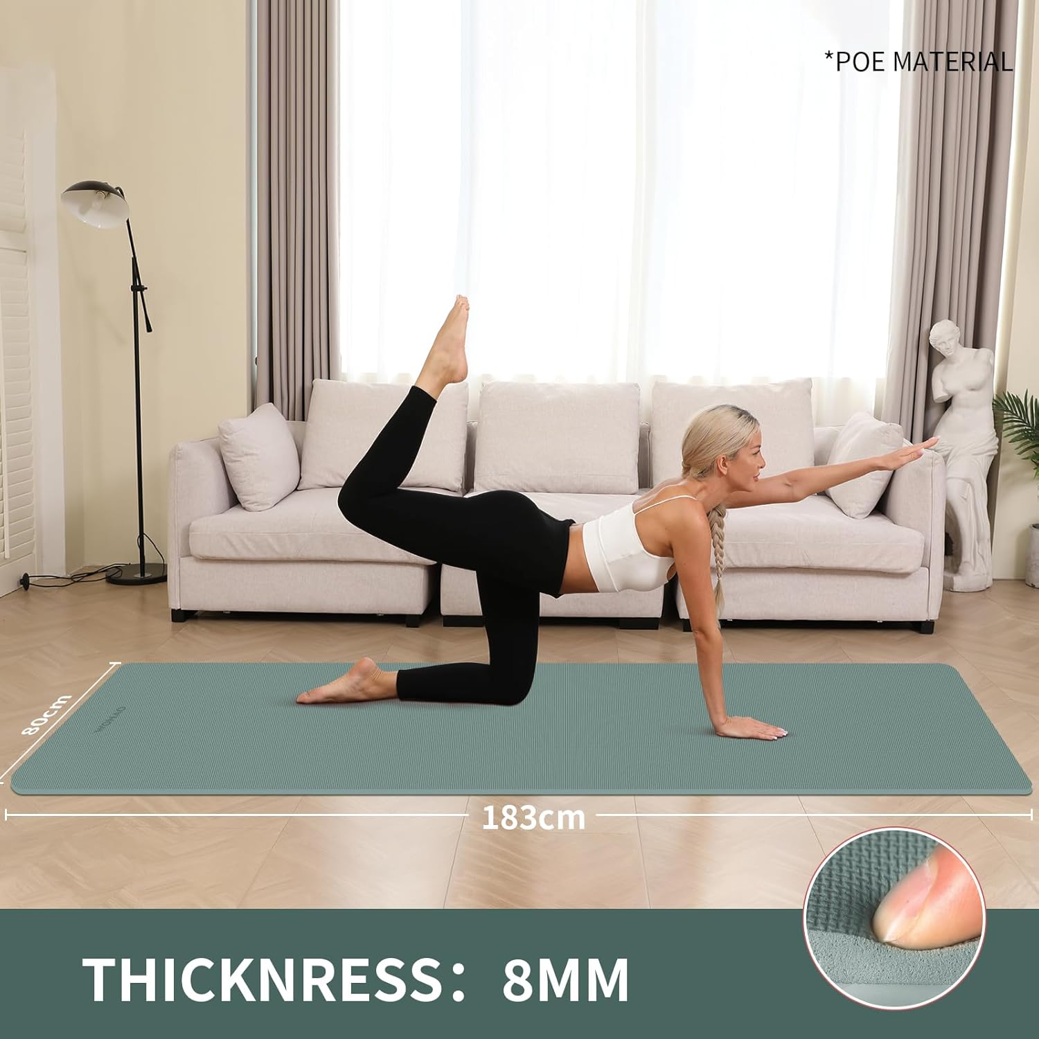 WOHAO Roll over image to zoom in Non-Slip Yoga Mat, Extra Thick 8mm，72