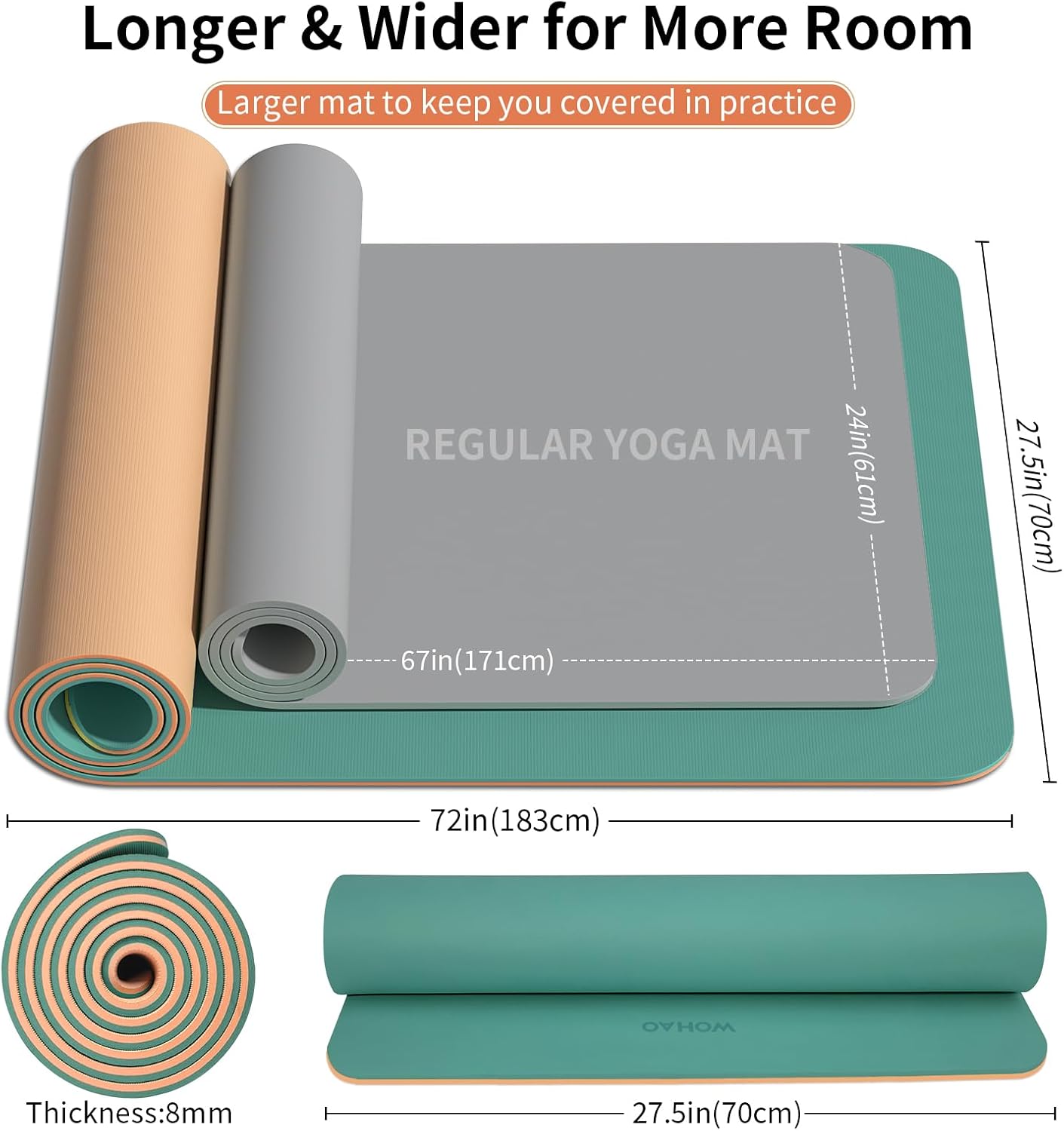 WOHAO Extra Thick 8mm Yoga Mat, 72
