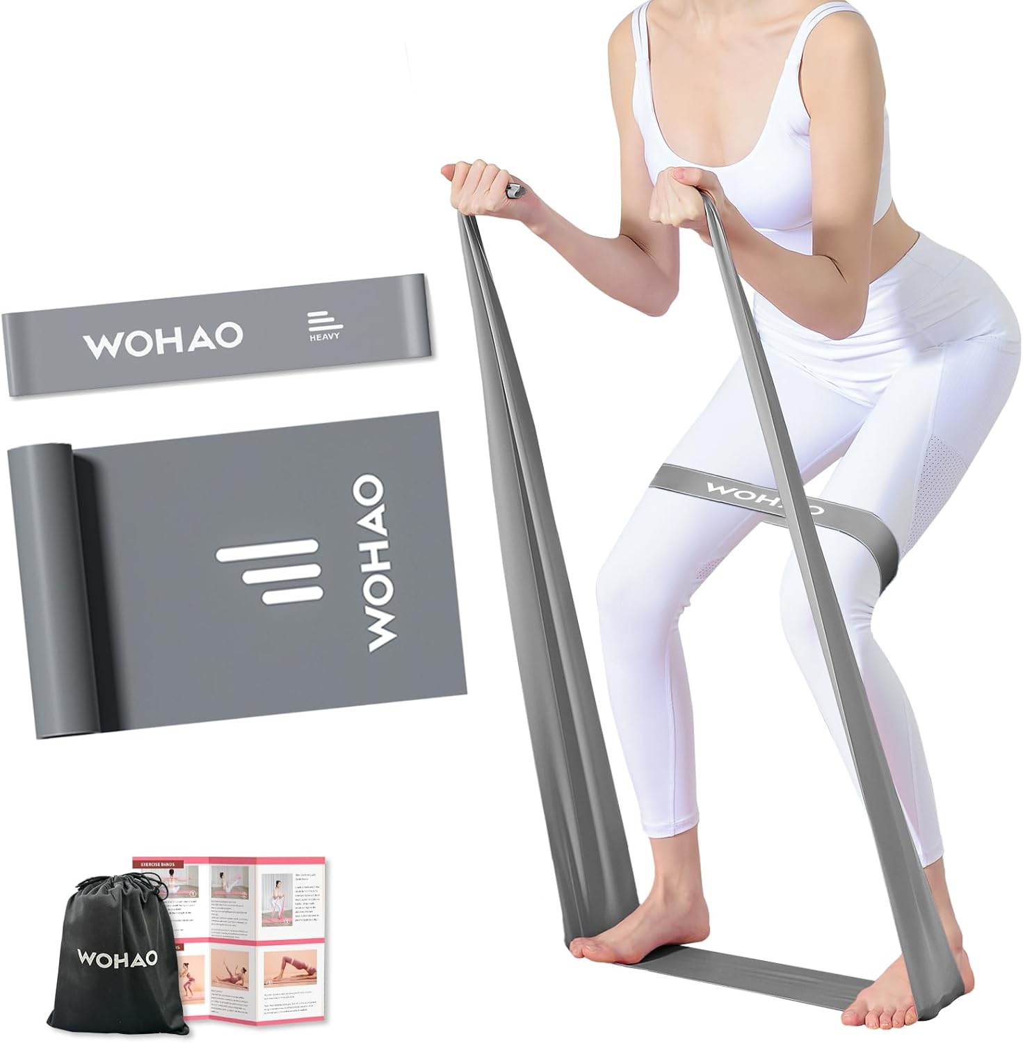WOHAO Resistance Band Set, Two Resistance Levels, Stretch Bands for Working Out Women or Men, Strength Training, Home Fitness, Toning, Stretching, Yoga, Pilates