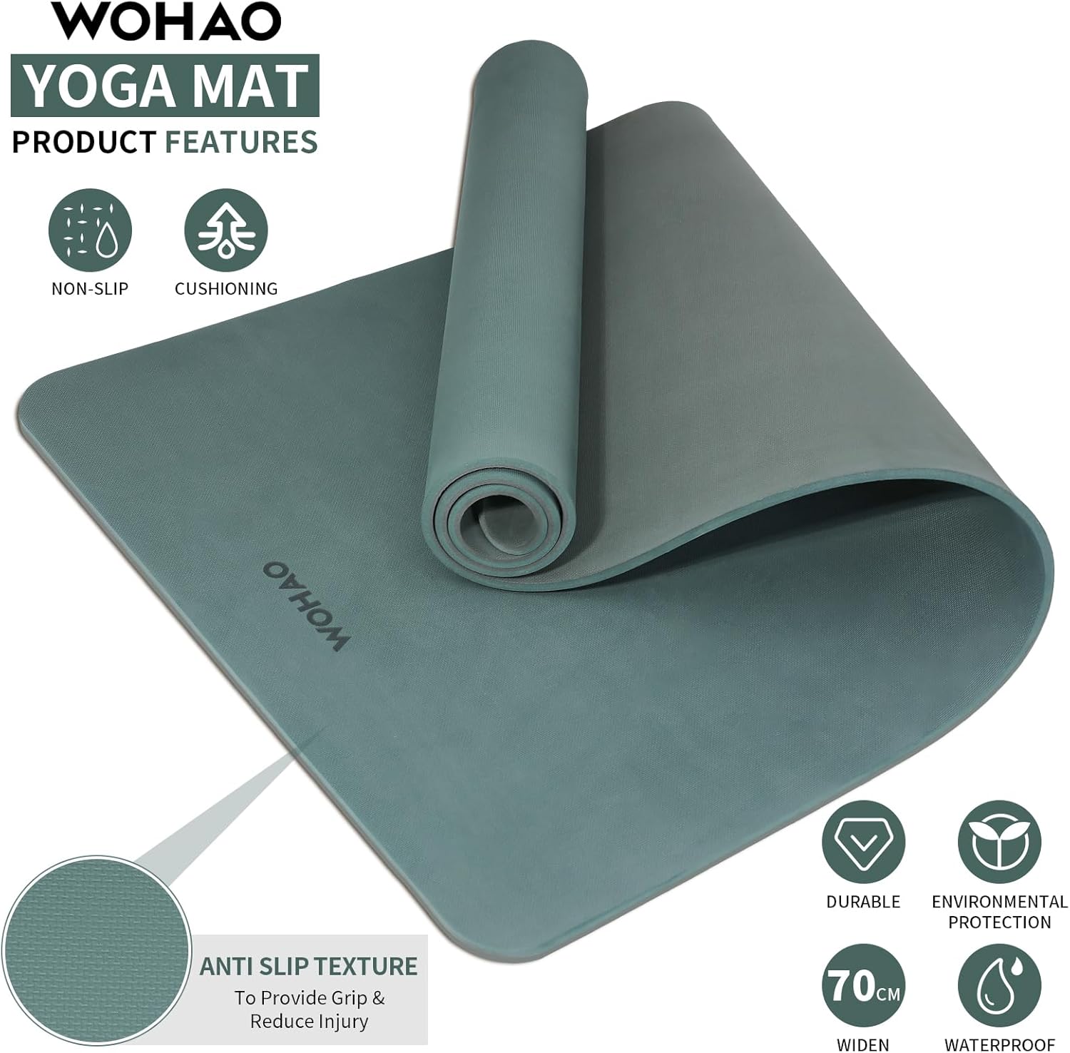 WOHAO Extra Thick 8mm Yoga Mat, 72