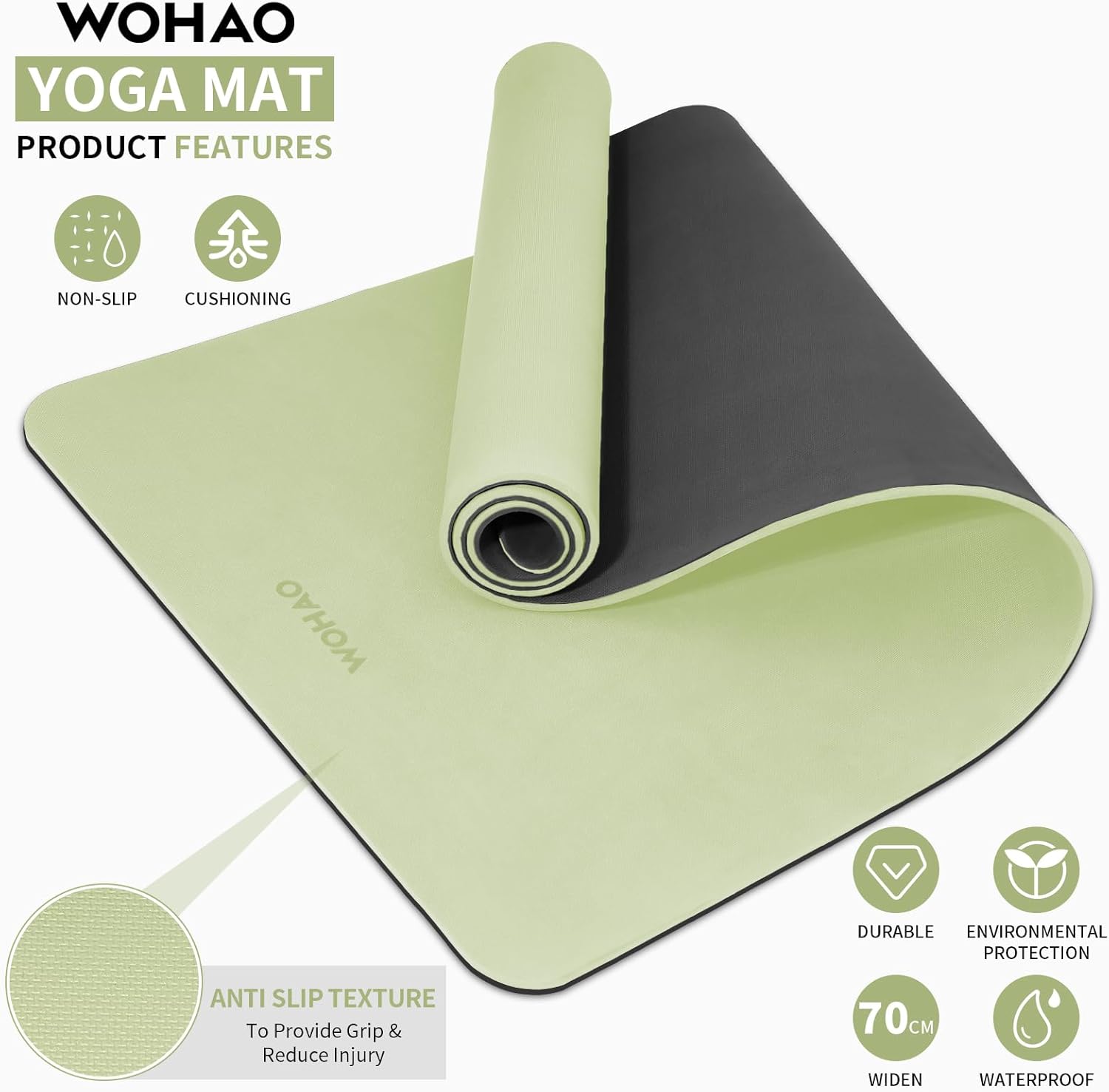 WOHAO Extra Thick 8mm Yoga Mat, 72