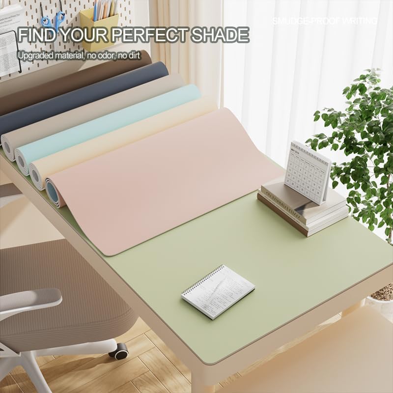 WOHAO Reusable Writing Surface Desk Pad, PU with Silicone Coating, Multi-Color Non-Slip Mouse Pad, Wipeable Table Protector for Office/Home/Kitchens (Pink,80x140cm)