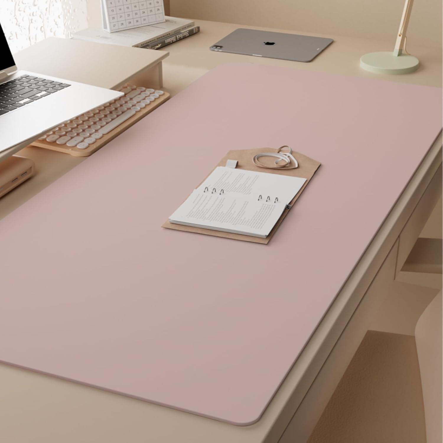 WOHAO Reusable Writing Surface Desk Pad, PU with Silicone Coating, Multi-Color Non-Slip Mouse Pad, Wipeable Table Protector for Office/Home/Kitchens (Pink,80x140cm)