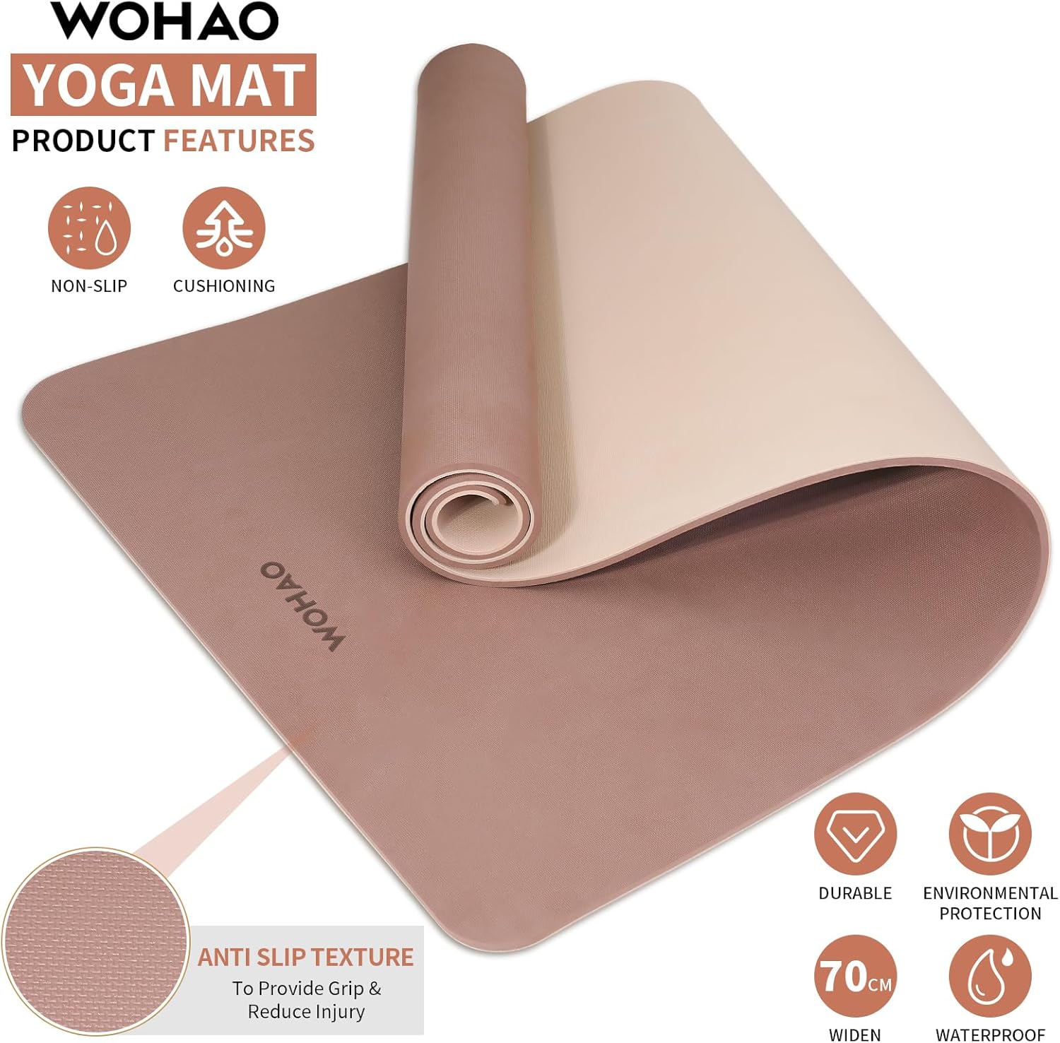 WOHAO Extra Thick 8mm Yoga Mat, 72