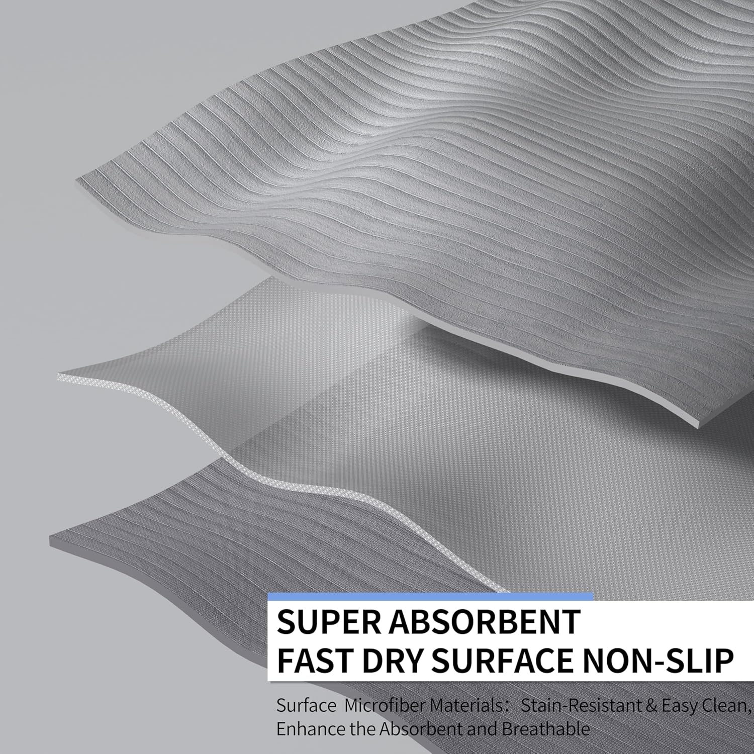 OGOGO Fitness Mat with Suede Finish, Extra Long and Wide 74 x 26 x 1/3 Thick POE Material, Wavy Texture Non-Slip Design, Reinforced Edges, Includes Carrying Strap