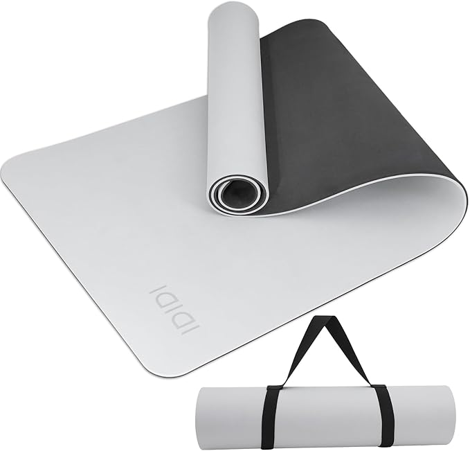 IDIDI Thick Yoga Mat Double-Sided Non Slip,Eco Friendly Exercise Mat for Men and Women, High Density Pro Mat with Carrying Strap (Space Gray+ Black)