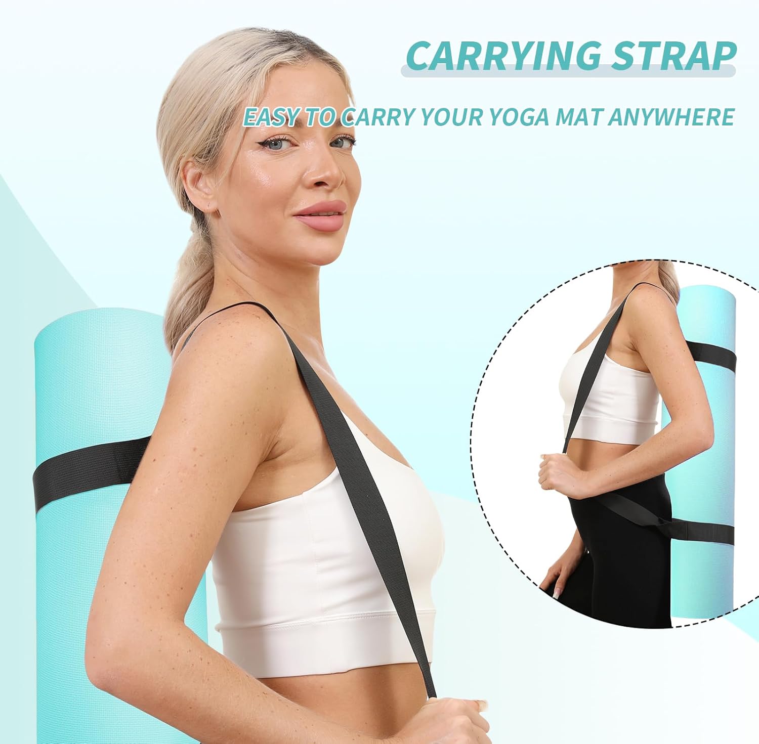 IDIDI Yoga Mat with Strap,Non-Skid Workout Mat,8mm Thick Yoga Mat,POE Yoga Mats for Women Men Kids,Exercise Mat with Easy-Cinch,72