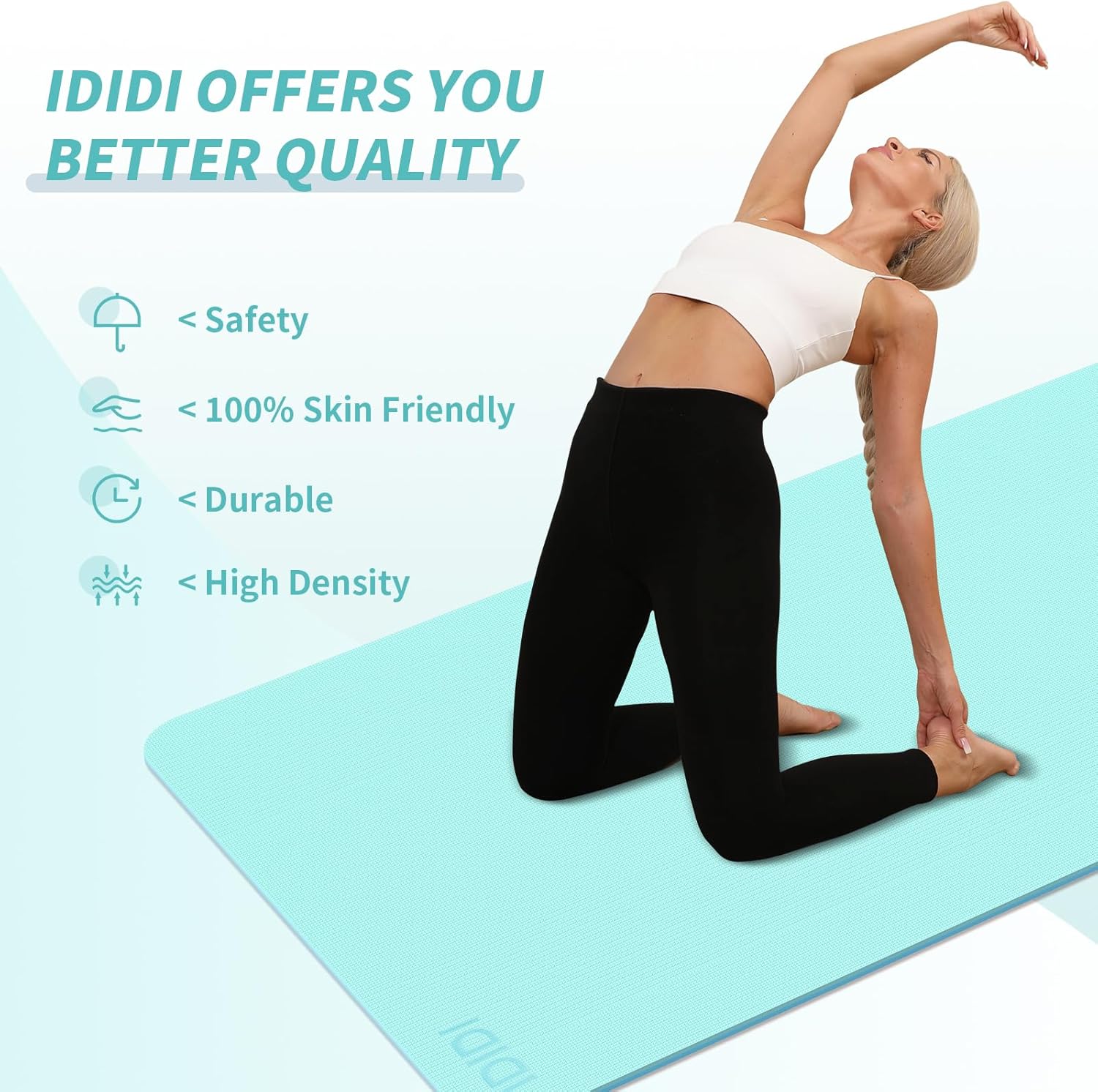 IDIDI Yoga Mat with Strap,Non-Skid Workout Mat,8mm Thick Yoga Mat,POE Yoga Mats for Women Men Kids,Exercise Mat with Easy-Cinch,72