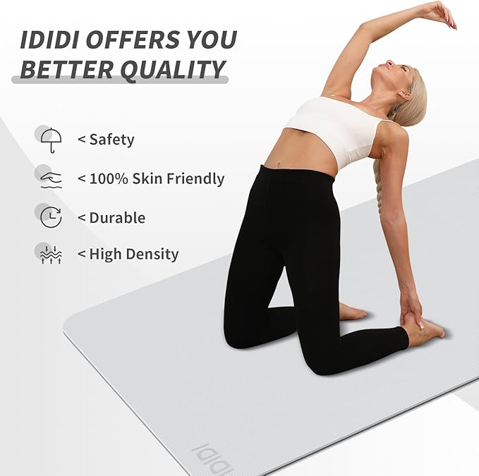 IDIDI Thick Yoga Mat Double-Sided Non Slip,Eco Friendly Exercise Mat for Men and Women, High Density Pro Mat with Carrying Strap (Space Gray+ Black)