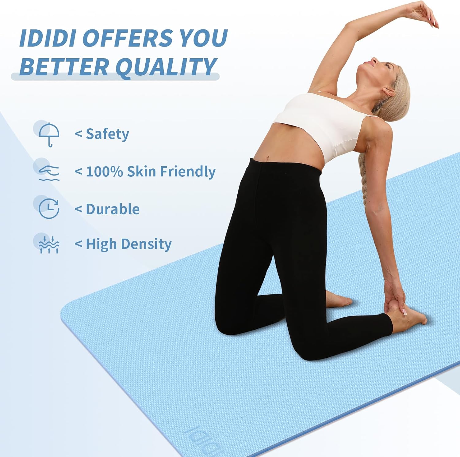 IDIDI Yoga Mat with Strap,Non-Skid Workout Mat,8mm Thick Yoga Mat,POE Yoga Mats for Women Men Kids,Exercise Mat with Easy-Cinch,72