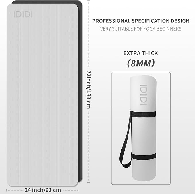 IDIDI Thick Yoga Mat Double-Sided Non Slip,Eco Friendly Exercise Mat for Men and Women, High Density Pro Mat with Carrying Strap (Space Gray+ Black)