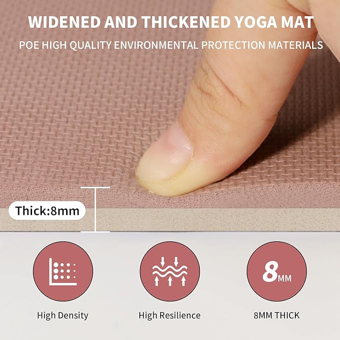 IDIDI 8mm Large Yoga Mat (6'x 4') - Extra Long and Wide 72 x 48 x 0.32 inches, Non-Slip POE Fitness Mat, Eco-Friendly, Thick Wide Exercise Mat for Home Workouts,Ideal for Yoga and Pilates