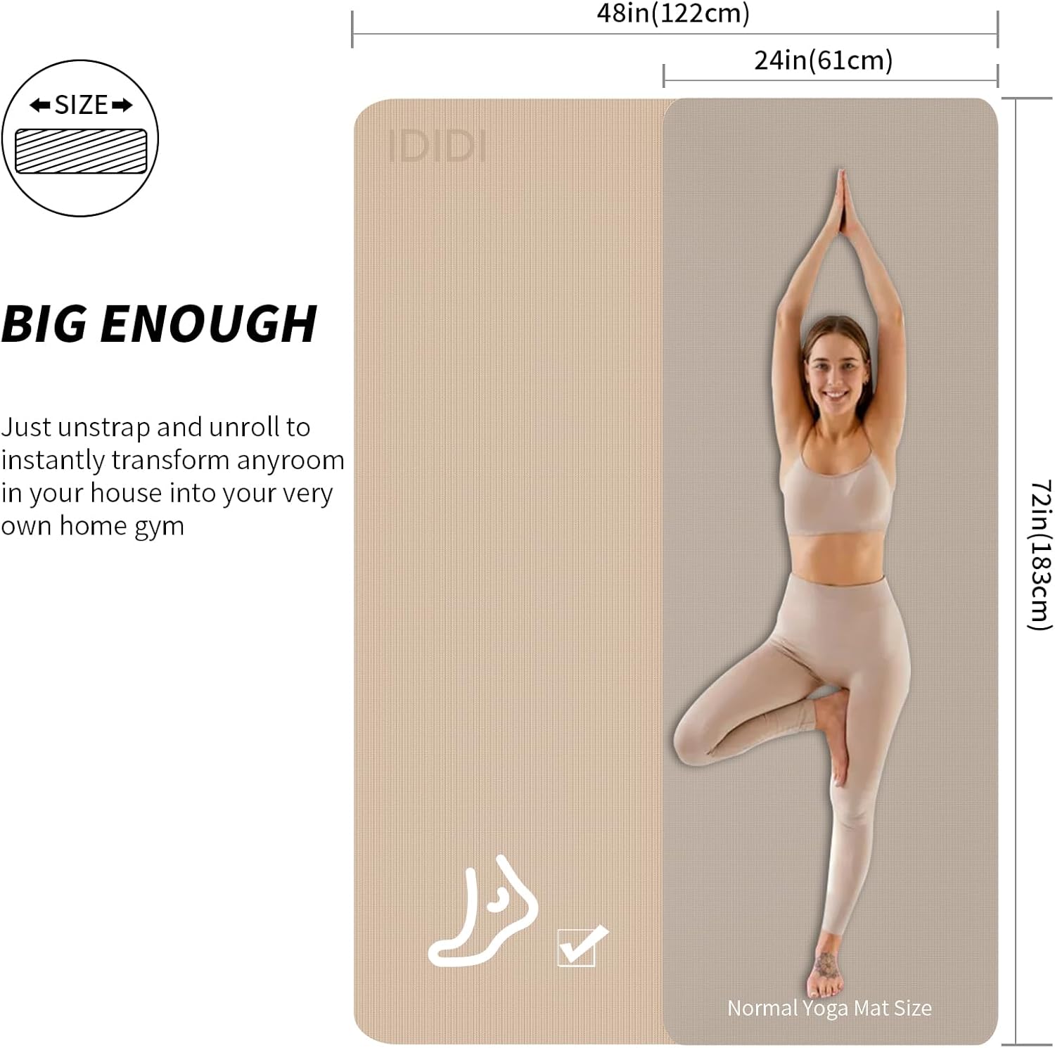 IDIDI 8mm Large Yoga Mat (6'x 4') - Extra Long and Wide 72 x 48 x 0.32 inches, Non-Slip POE Fitness Mat, Eco-Friendly, Thick Wide Exercise Mat for Home Workouts, Ideal for Yoga and Pilates