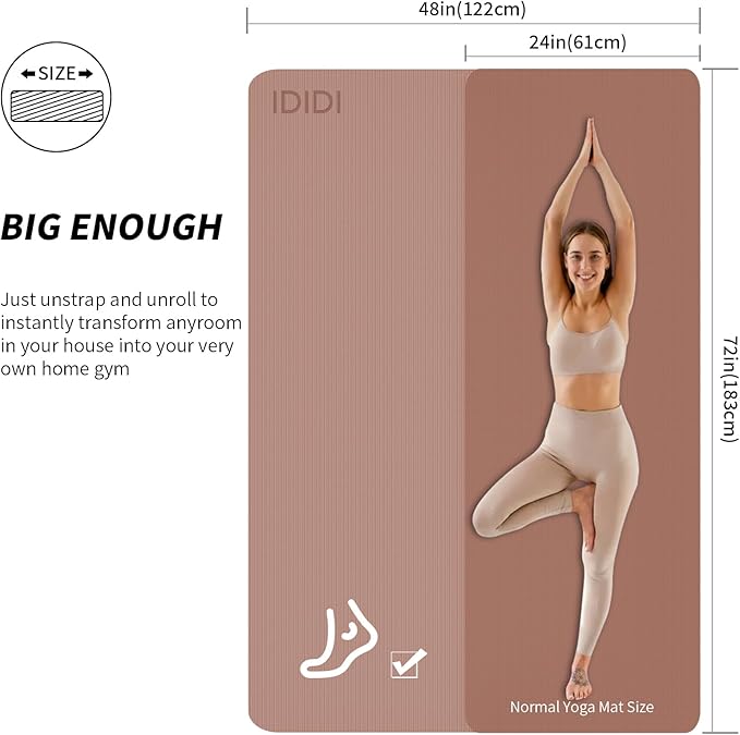IDIDI 8mm Large Yoga Mat (6'x 4') - Extra Long and Wide 72 x 48 x 0.32 inches, Non-Slip POE Fitness Mat, Eco-Friendly, Thick Wide Exercise Mat for Home Workouts,Ideal for Yoga and Pilates
