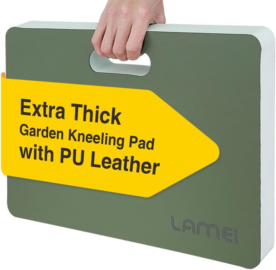 LAMEI Extra Thick Garden Kneeling Pad 1.6inch, PU Leather Waterproof Surface, Non-Slip High Density POE, High Resilience, Lightweight, Easy Clean Knee Pad for Gardening, Yoga, Housework
