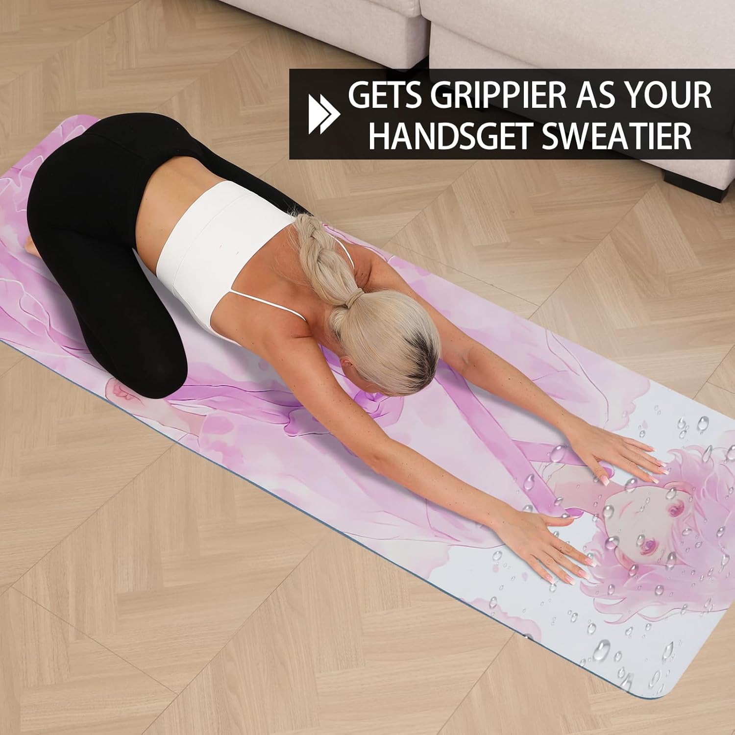 Hot Yoga Mat Printed, Thick 6mm Non Slip Suede tpe yoga Mat with Strap for Women Men Yoga, Pilates, Exercise, Fitness, Floor, Workouts violet smile