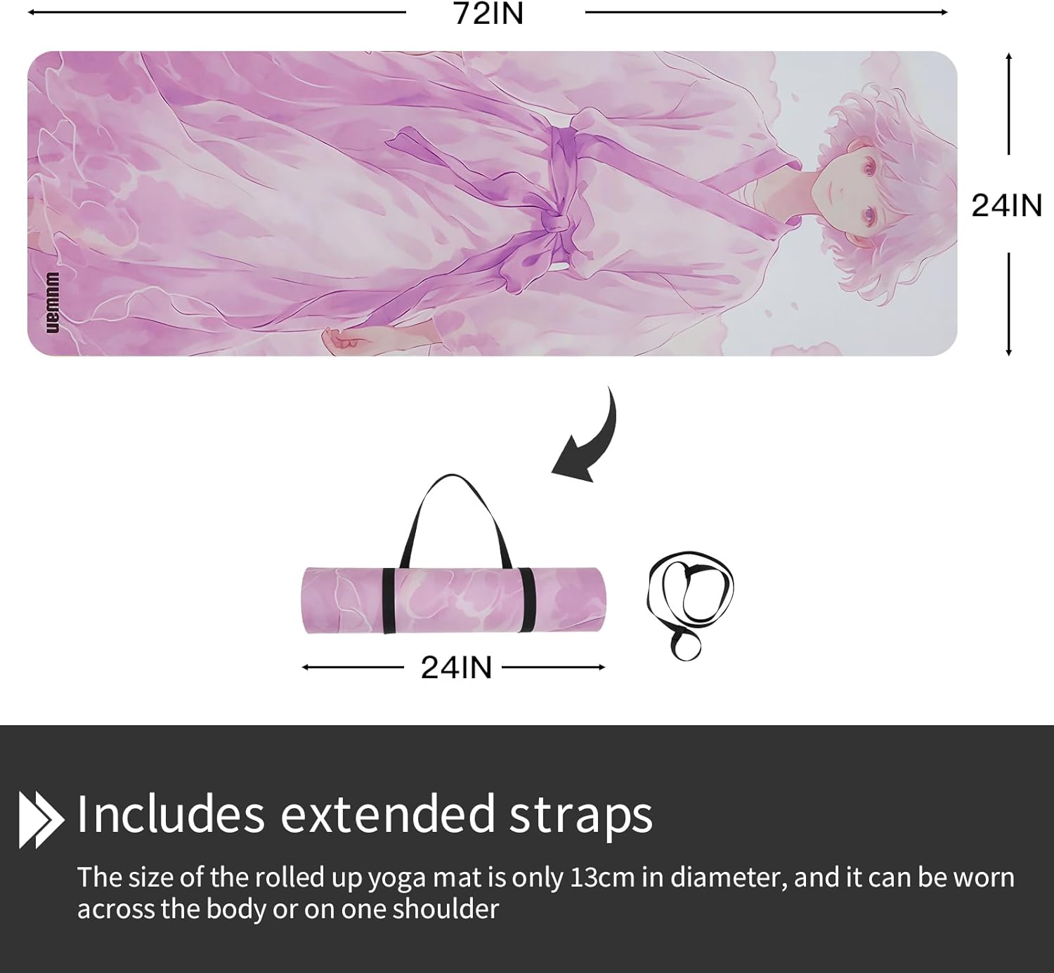 Hot Yoga Mat Printed, Thick 6mm Non Slip Suede tpe yoga Mat with Strap for Women Men Yoga, Pilates, Exercise, Fitness, Floor, Workouts violet smile