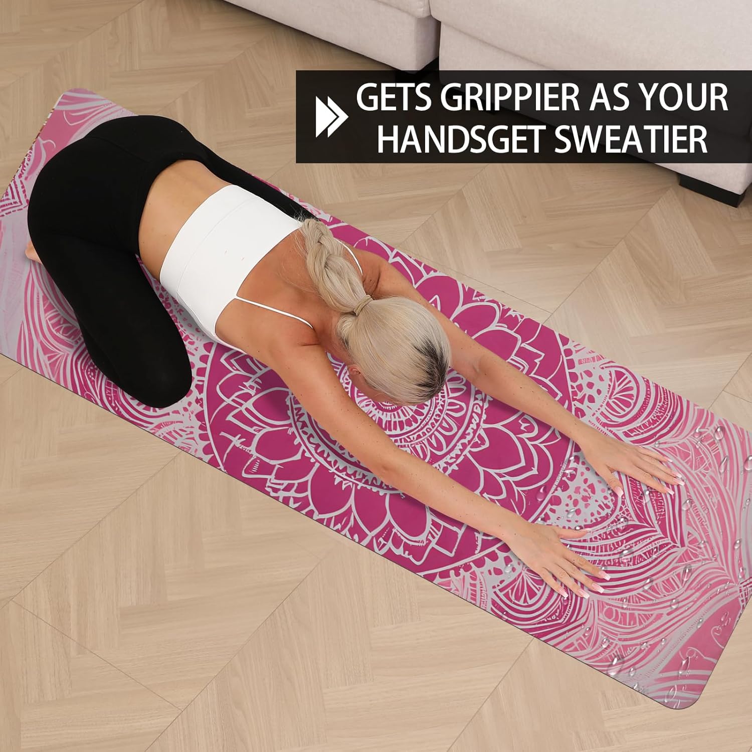 Hot Yoga Mat Printed, Thick 6mm Non Slip Suede tpe yoga Mat with Strap for Women Men Yoga, Pilates, Exercise, Fitness, Floor, Workouts Pink Lotus