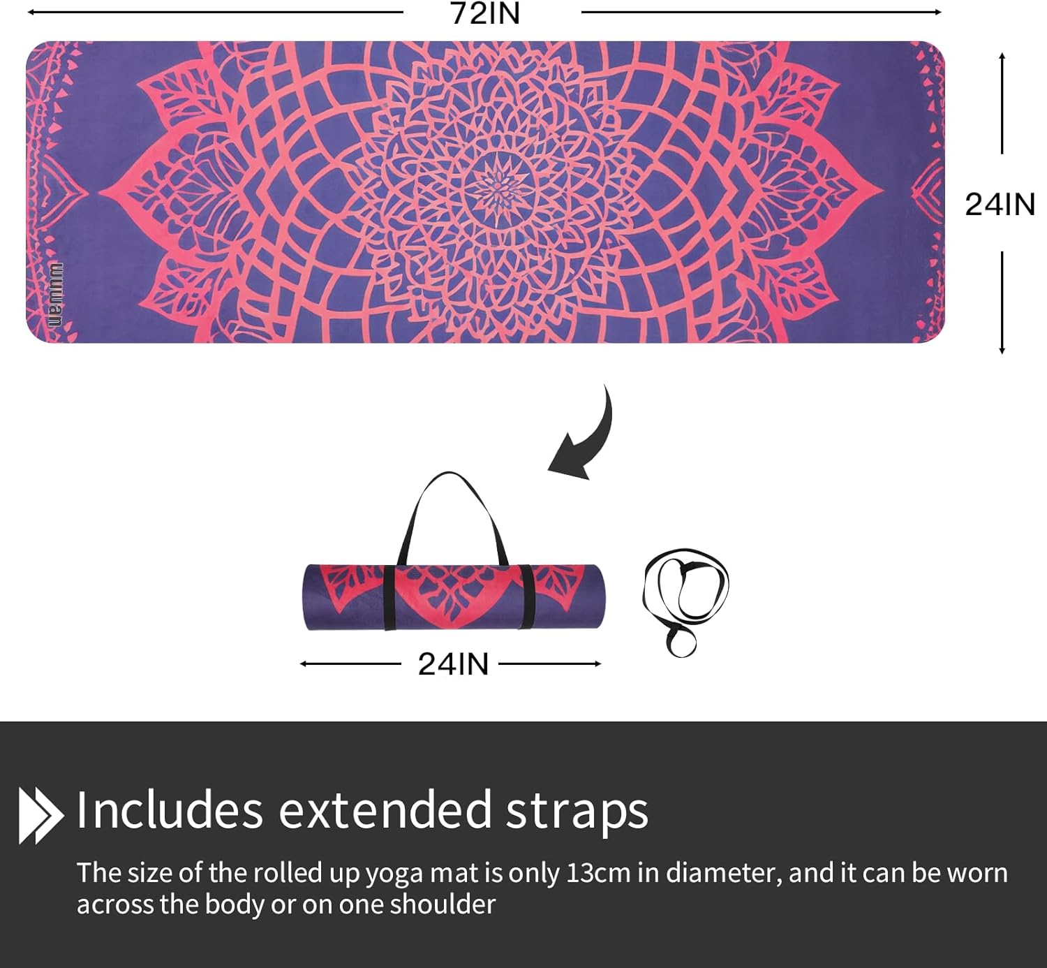 Hot Yoga Mat Printed, Thick 6mm Non Slip Suede tpe yoga Mat with Strap for Women Men Yoga, Pilates, Exercise, Fitness, Floor, Workouts Rose Mandala