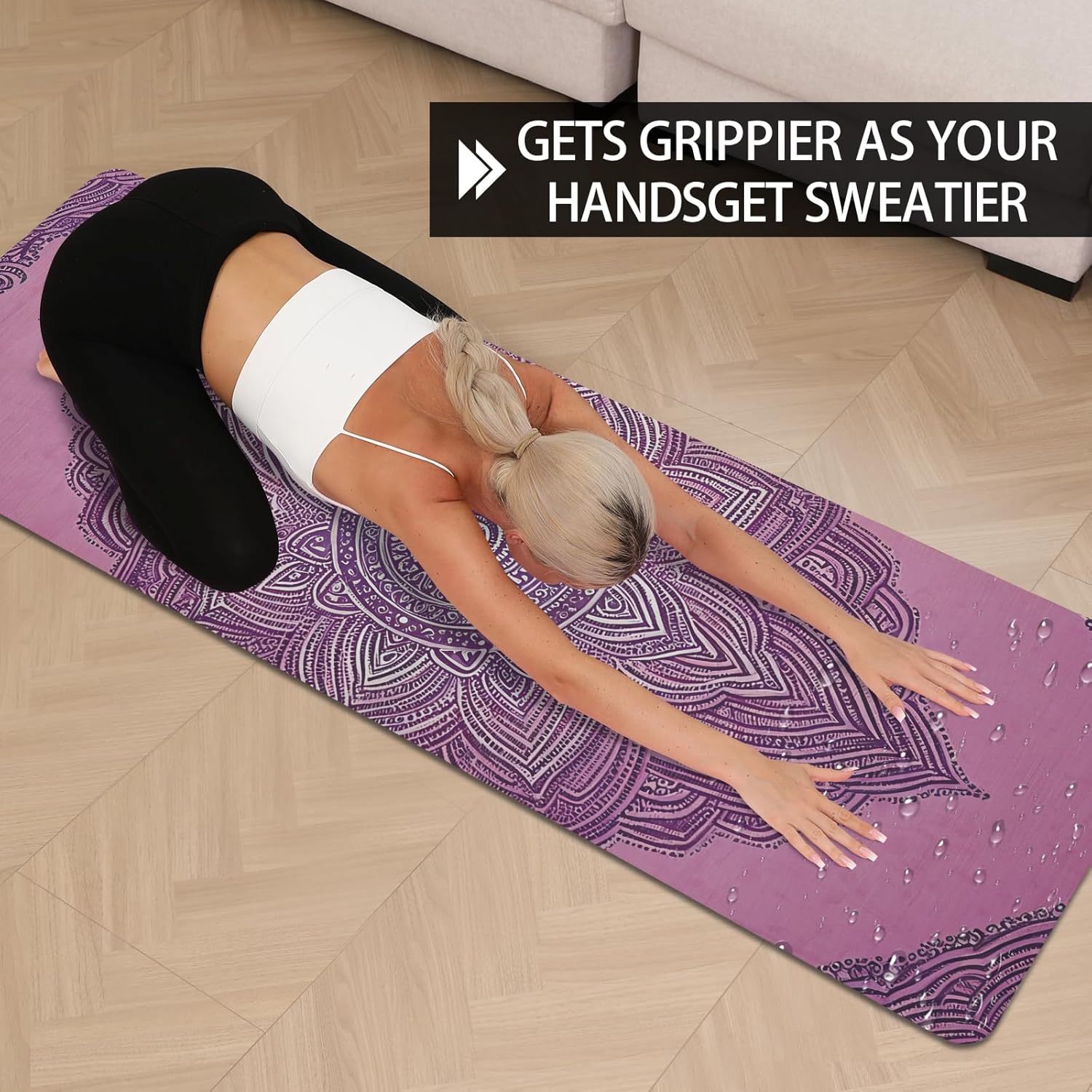 Hot Yoga Mat Printed, Thick 6mm Non Slip Suede tpe yoga Mat with Strap for Women Men Yoga, Pilates, Exercise, Fitness, Floor, Workouts Pink Vines & Purple Flowers