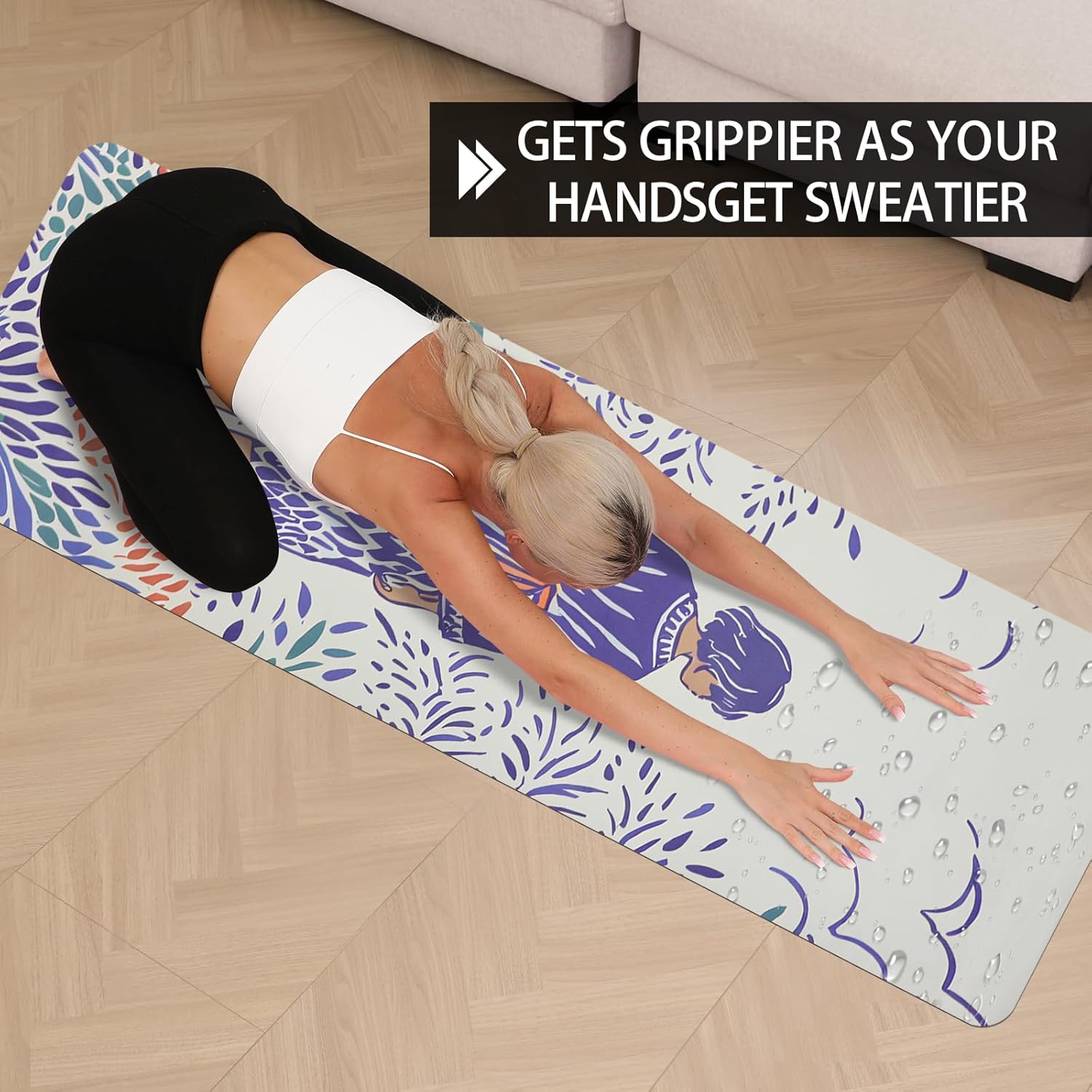Hot Yoga Mat Printed, Thick 6mm Non Slip Suede tpe yoga Mat with Strap for Women Men Yoga, Pilates, Exercise, Fitness, Floor, Workouts blue glance
