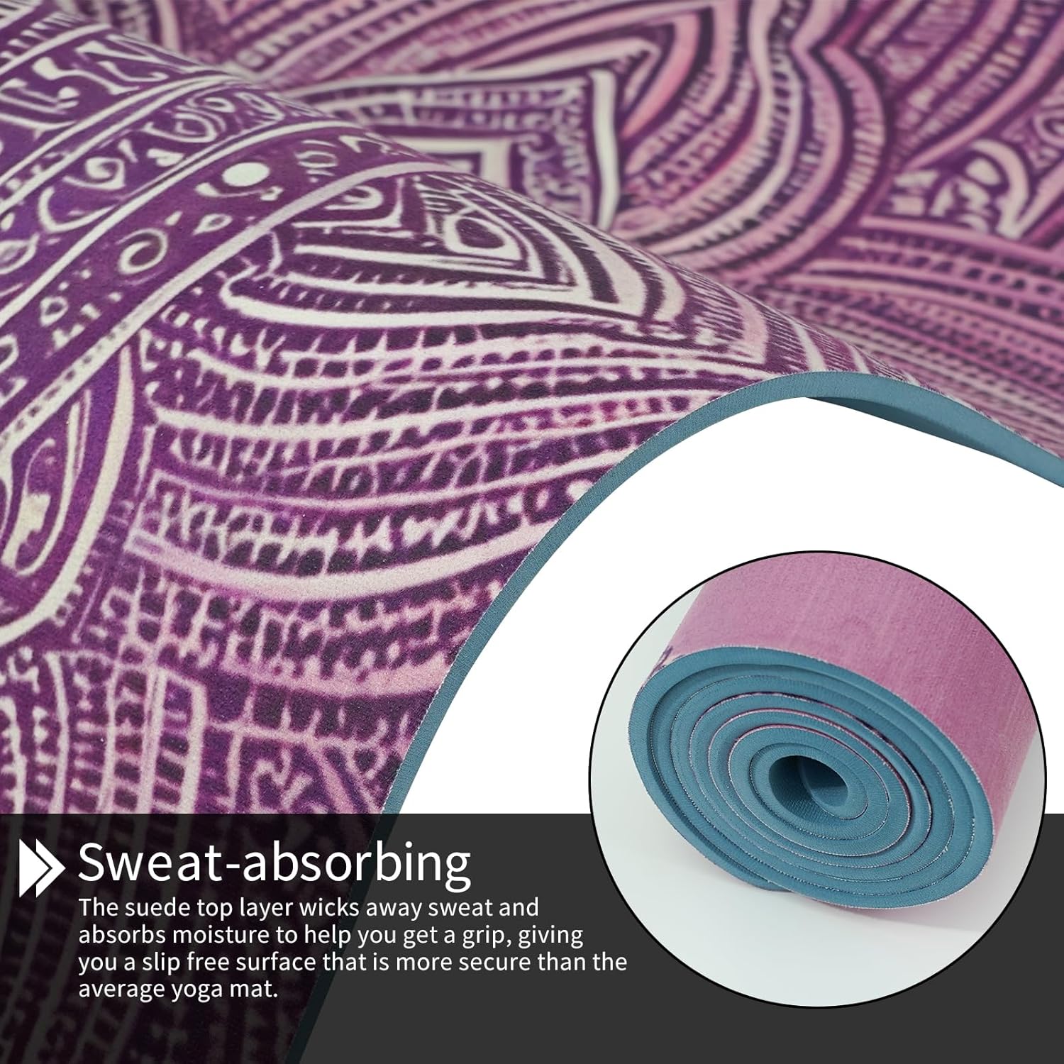 Hot Yoga Mat Printed, Thick 6mm Non Slip Suede tpe yoga Mat with Strap for Women Men Yoga, Pilates, Exercise, Fitness, Floor, Workouts Pink Vines & Purple Flowers